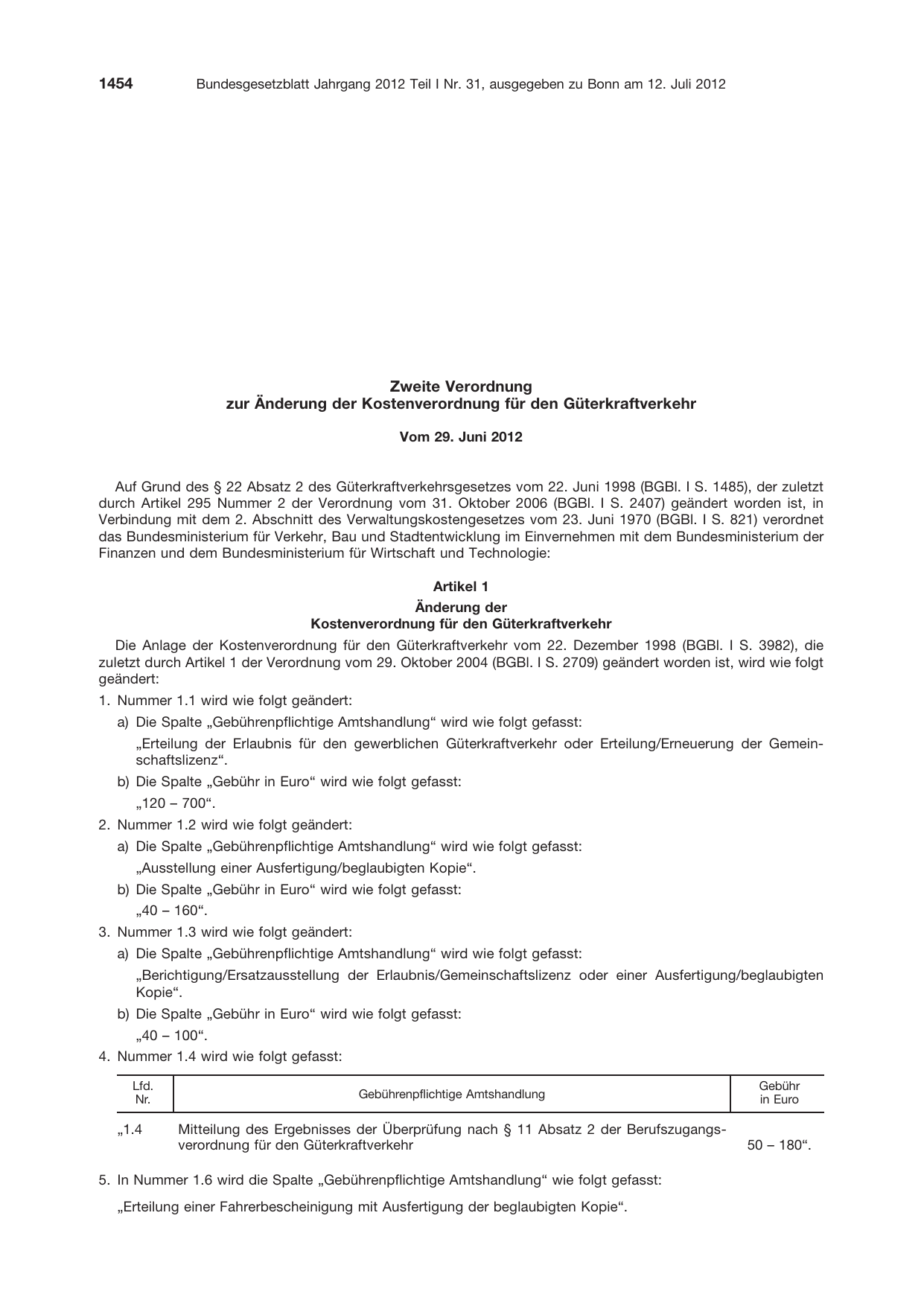 BGBl. 2012, Seite 1454 — Originalseite als Abbildung