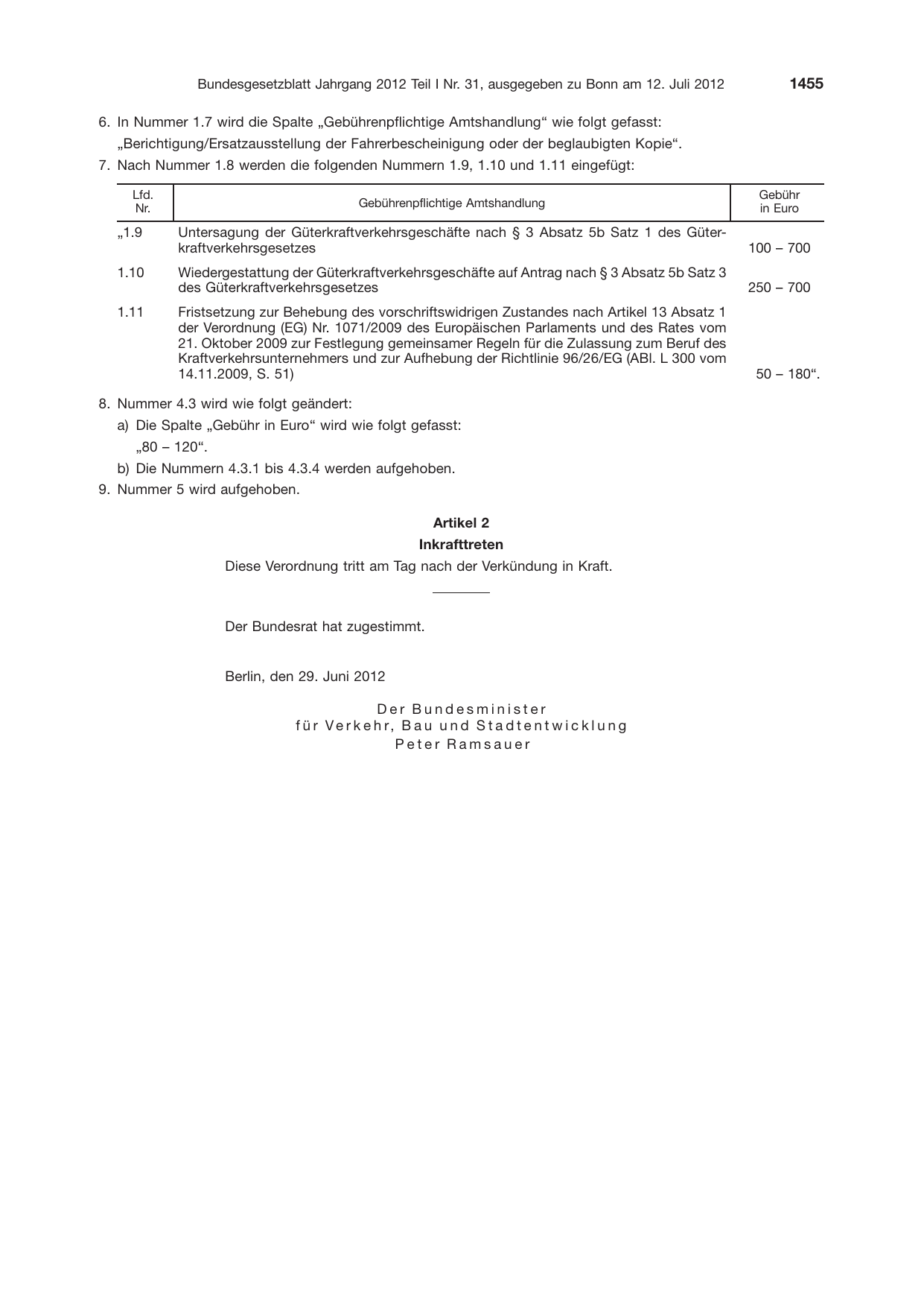 BGBl. 2012, Seite 1455 — Originalseite als Abbildung
