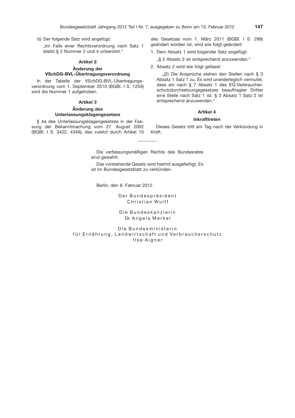 BGBl. 2012, Seite 147 — Originalseite als Abbildung