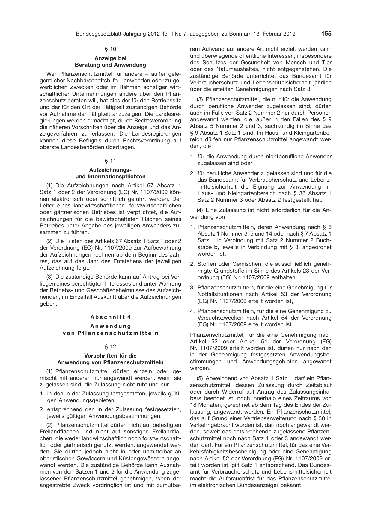 BGBl. 2012, Seite 155 — Originalseite als Abbildung