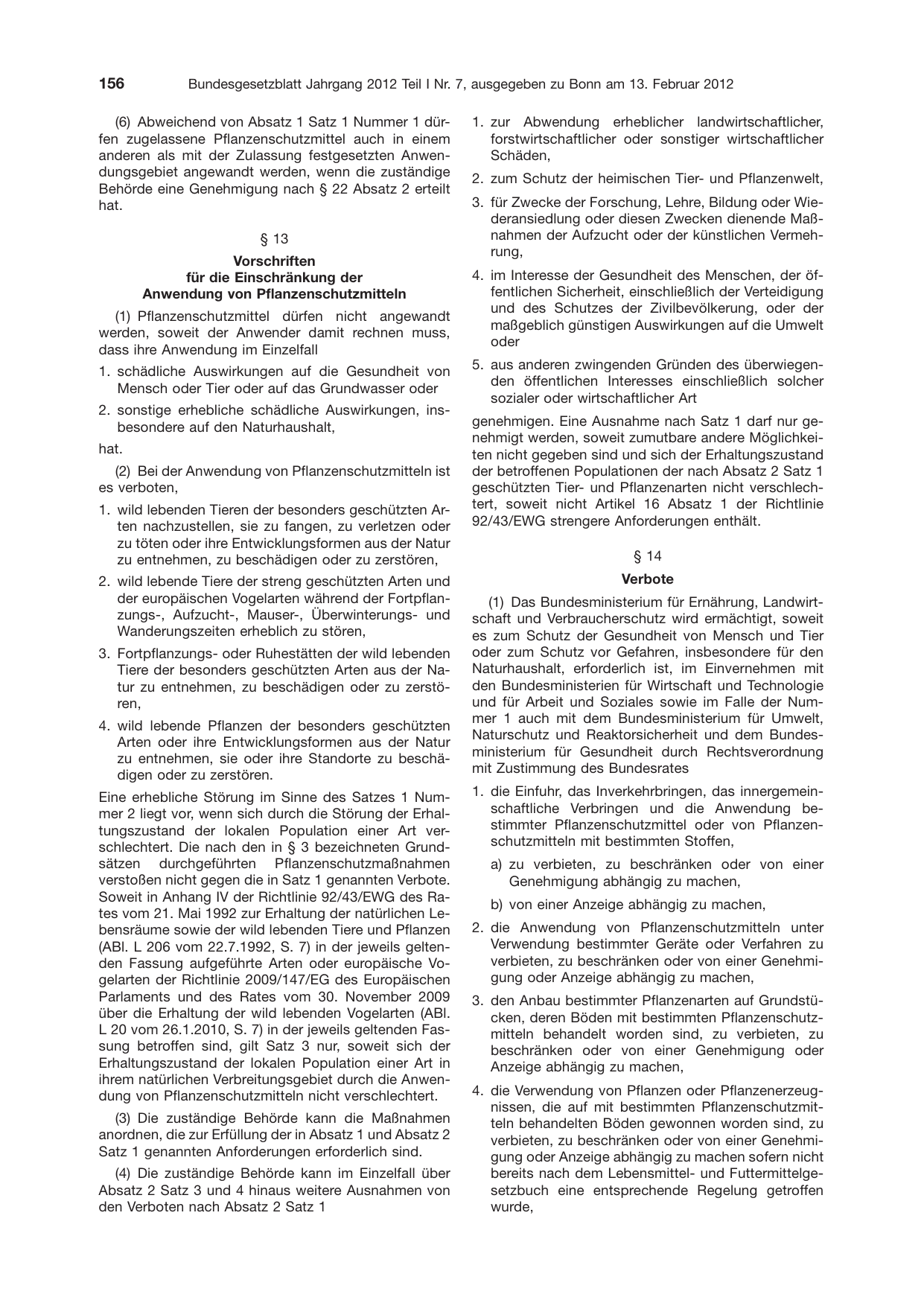 BGBl. 2012, Seite 156 — Originalseite als Abbildung