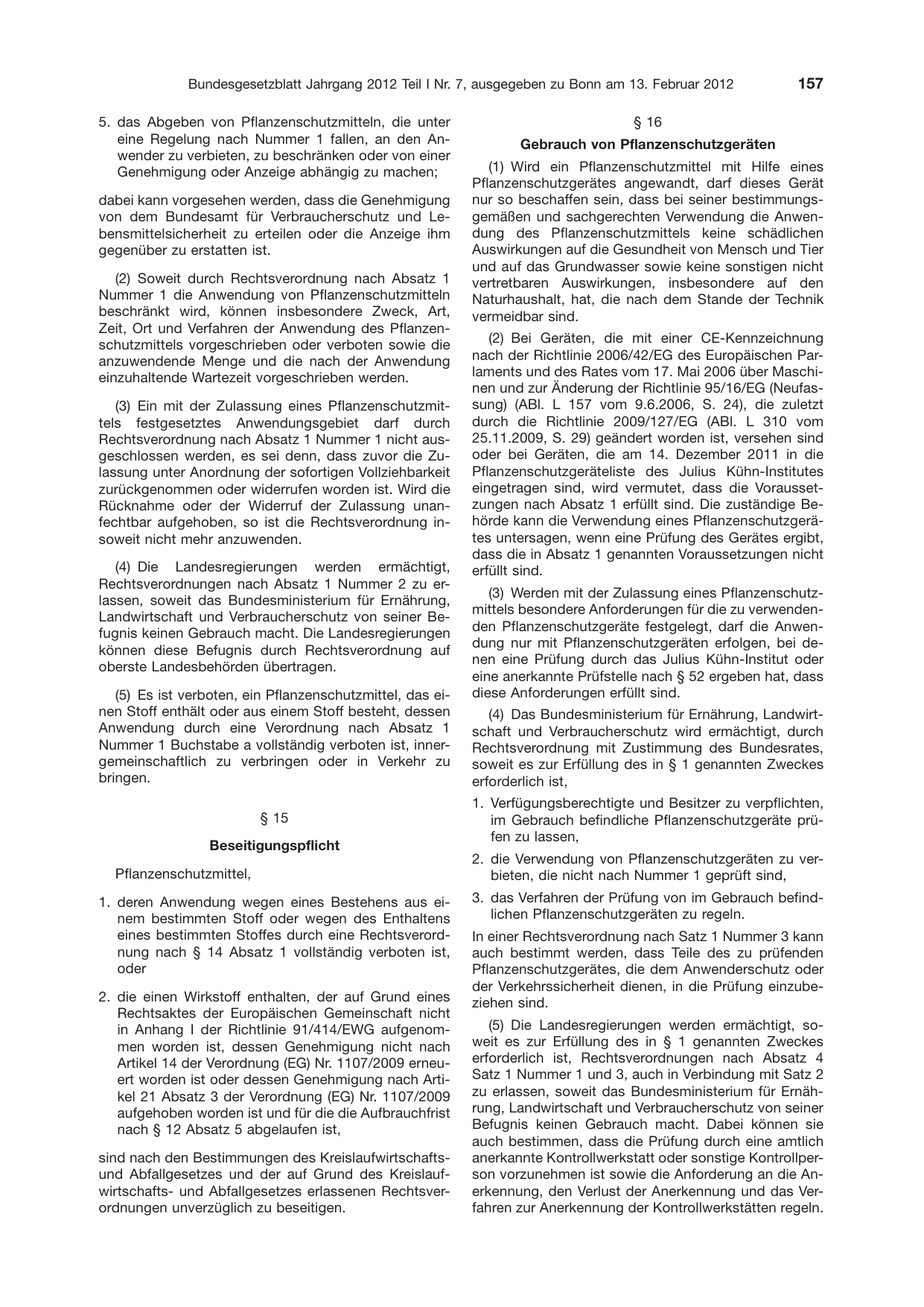 BGBl. 2012, Seite 157 — Originalseite als Abbildung