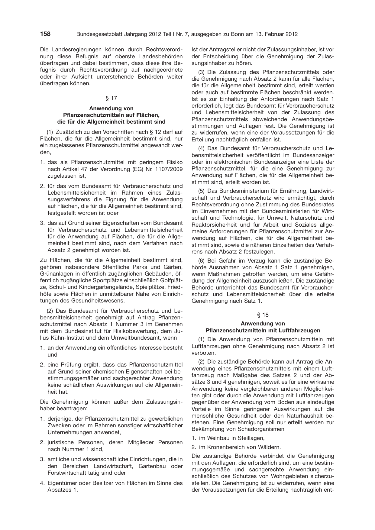 BGBl. 2012, Seite 158 — Originalseite als Abbildung