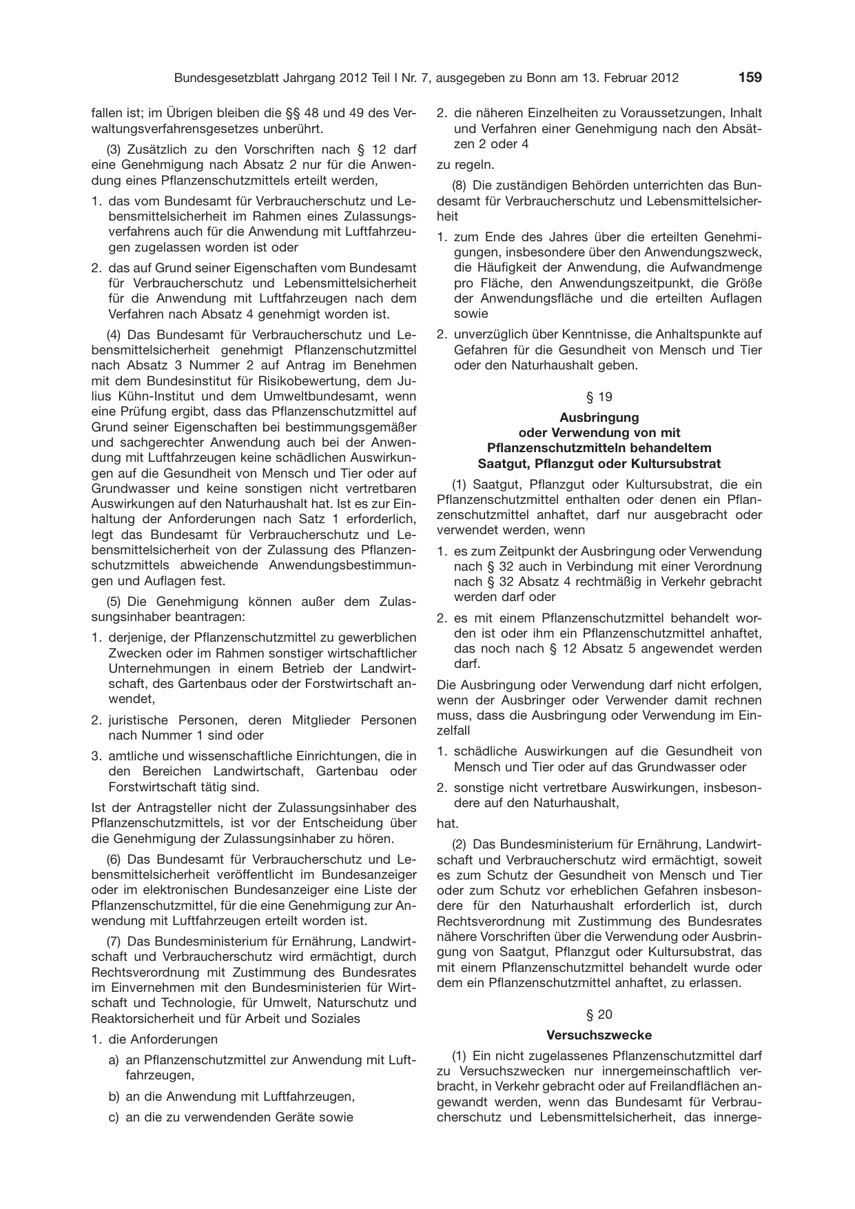 BGBl. 2012, Seite 159 — Originalseite als Abbildung