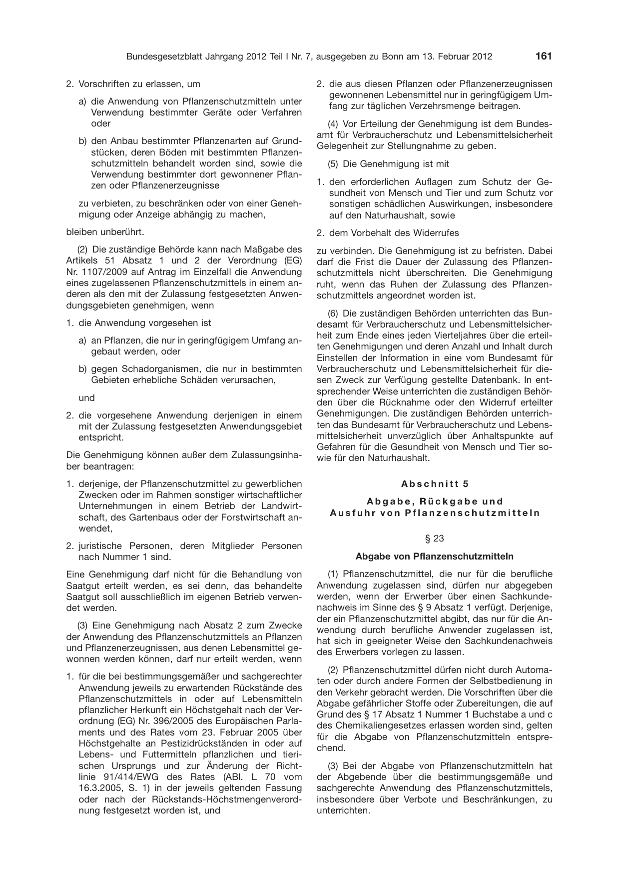BGBl. 2012, Seite 161 — Originalseite als Abbildung