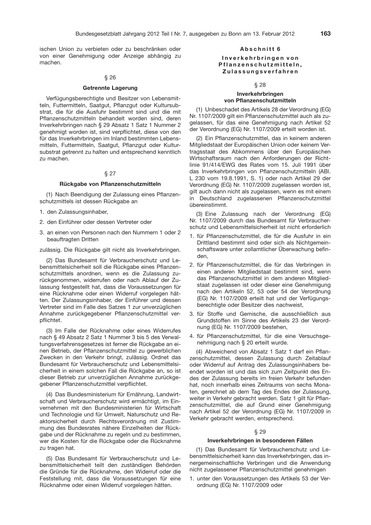 BGBl. 2012, Seite 163 — Originalseite als Abbildung