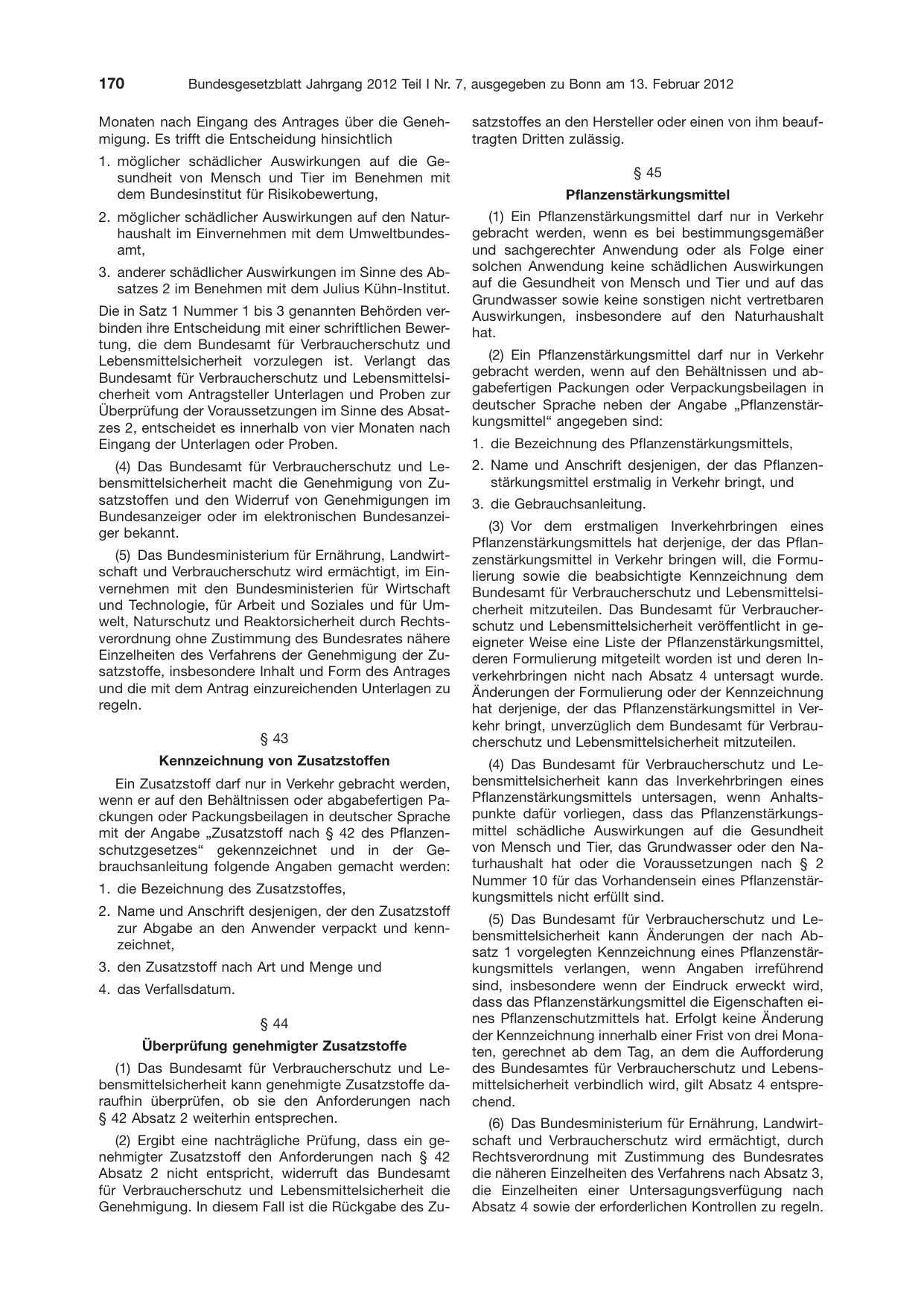 BGBl. 2012, Seite 170 — Originalseite als Abbildung