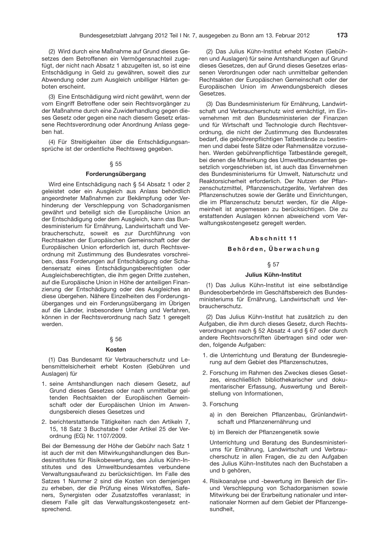 BGBl. 2012, Seite 173 — Originalseite als Abbildung