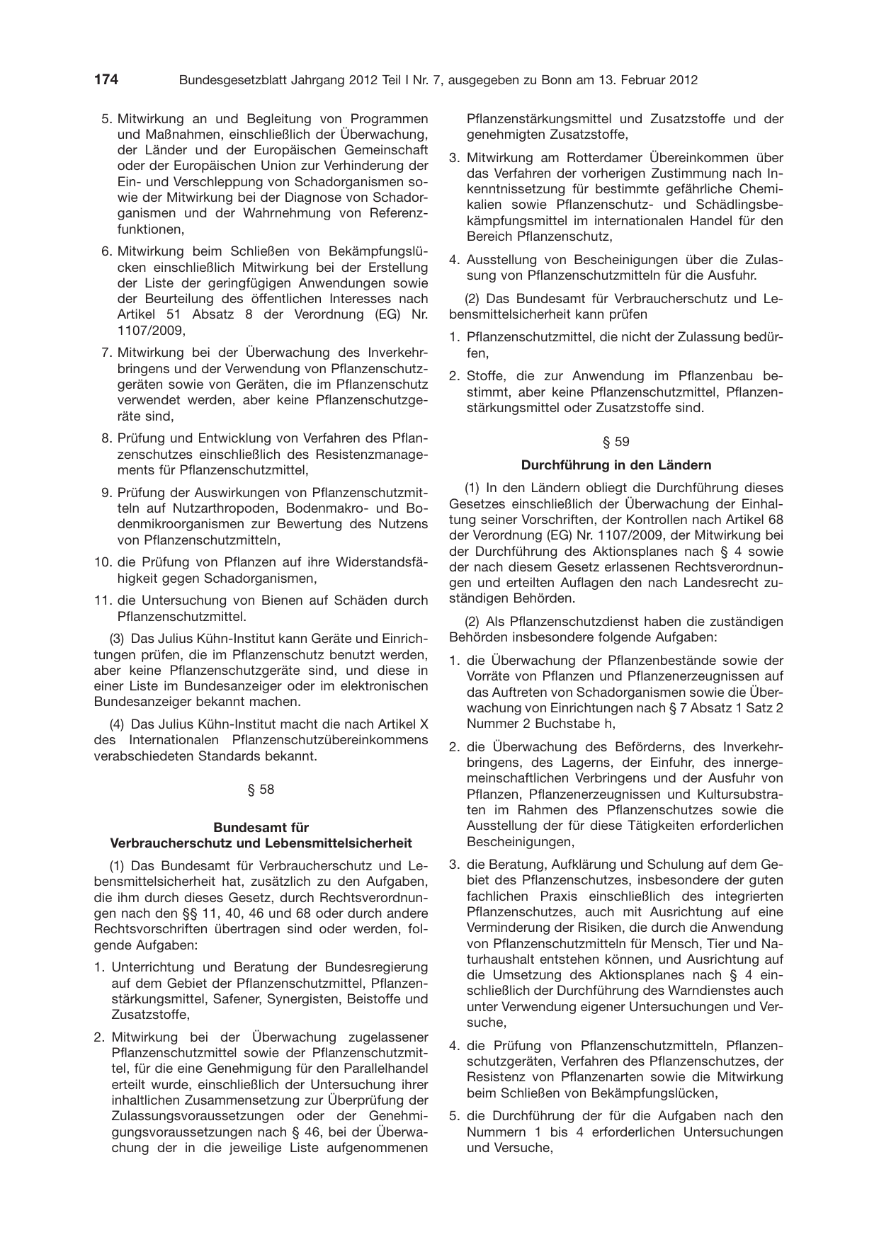 BGBl. 2012, Seite 174 — Originalseite als Abbildung