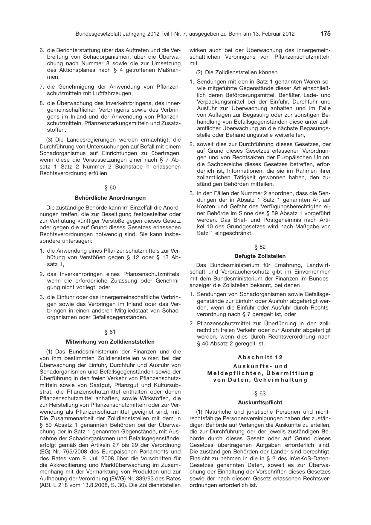 BGBl. 2012, Seite 175 — Originalseite als Abbildung