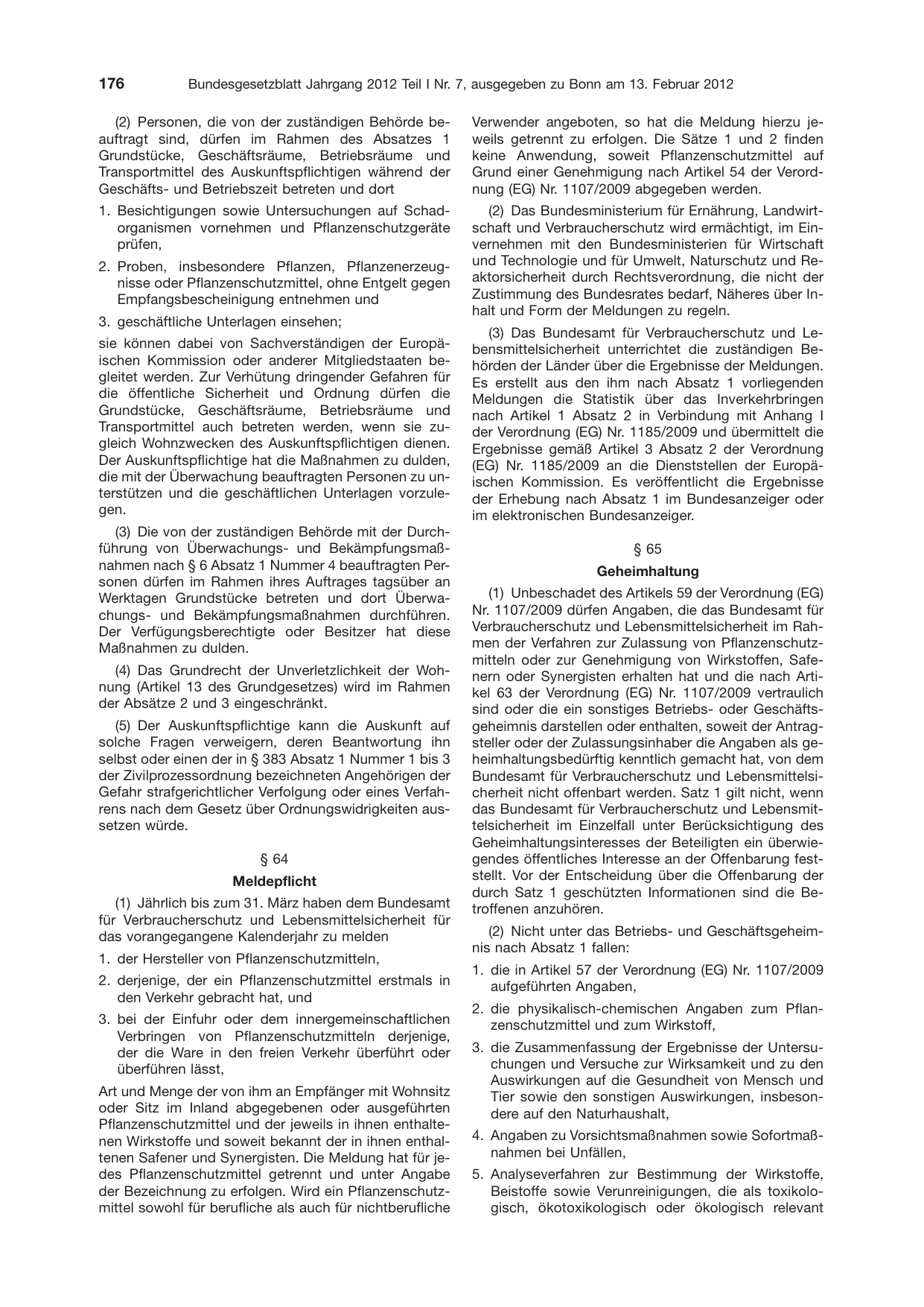 BGBl. 2012, Seite 176 — Originalseite als Abbildung