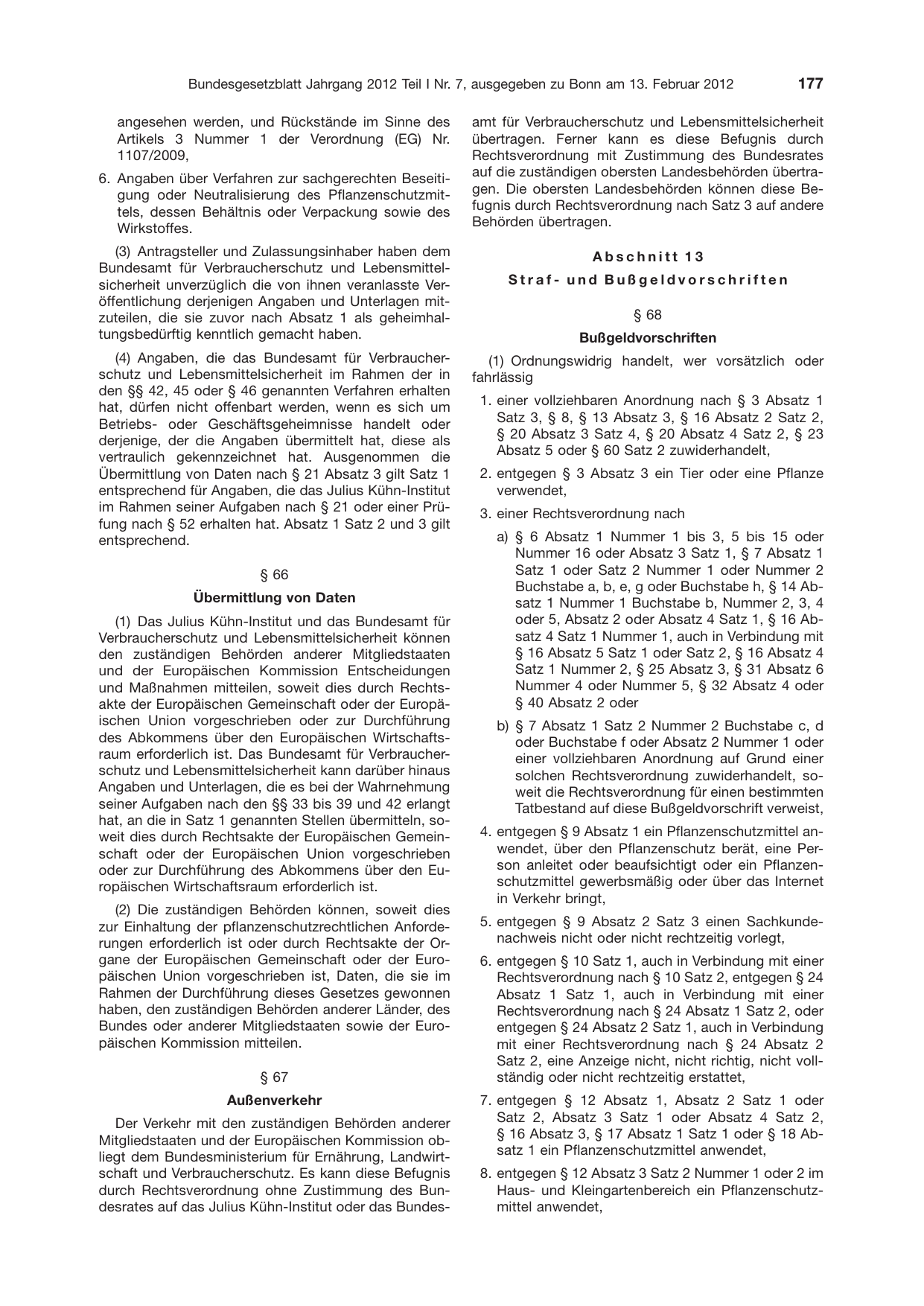 BGBl. 2012, Seite 177 — Originalseite als Abbildung