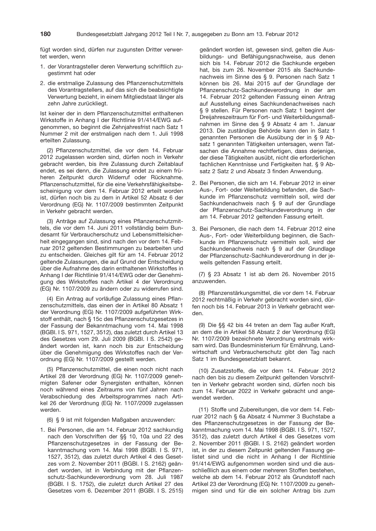 BGBl. 2012, Seite 180 — Originalseite als Abbildung