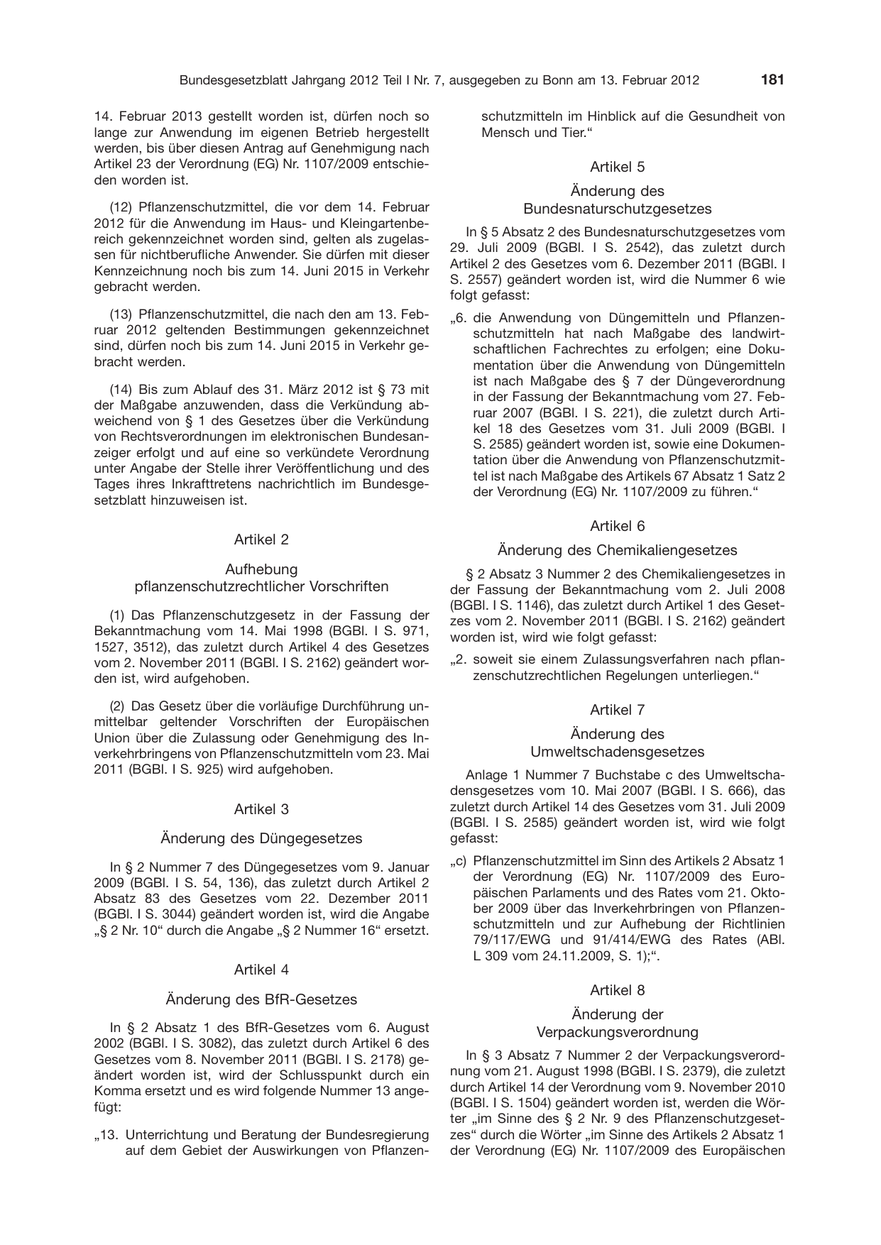 BGBl. 2012, Seite 181 — Originalseite als Abbildung