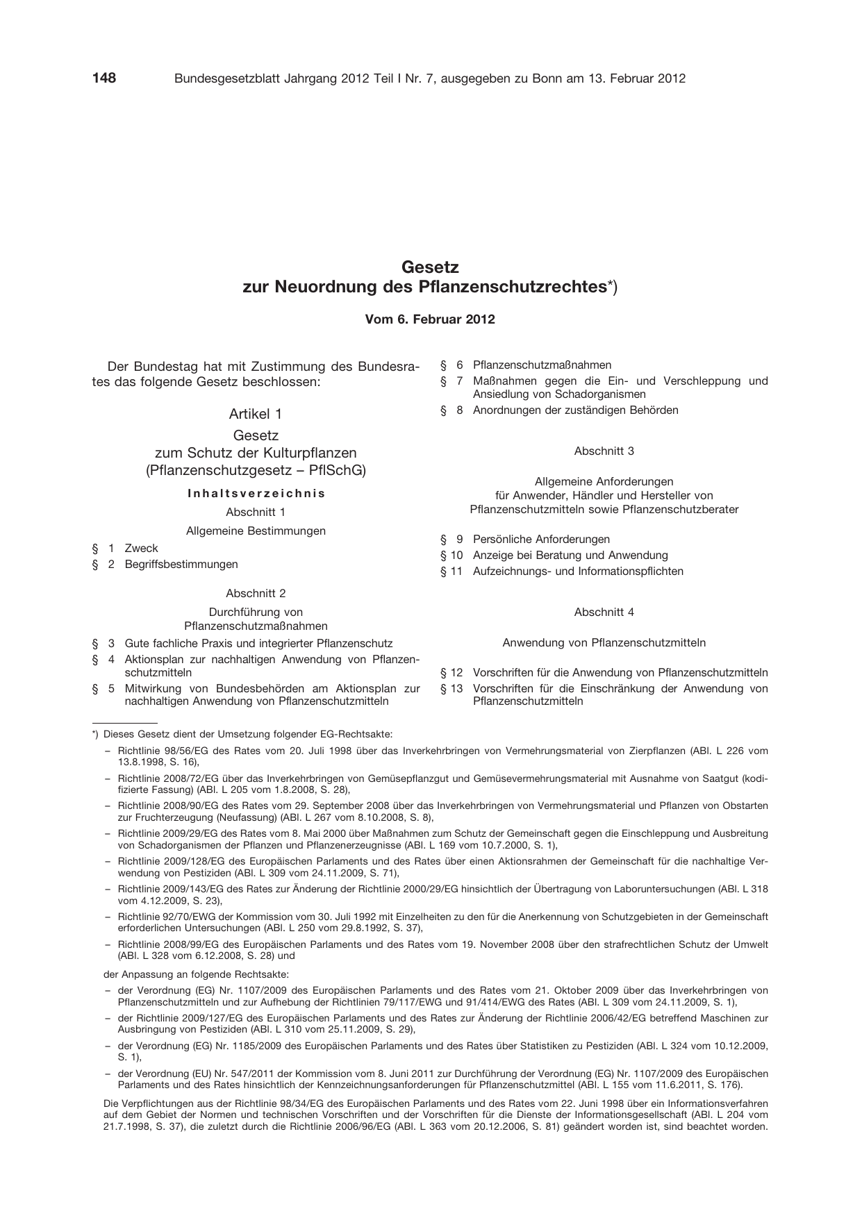 BGBl. 2012, Seite 148 — Originalseite als Abbildung