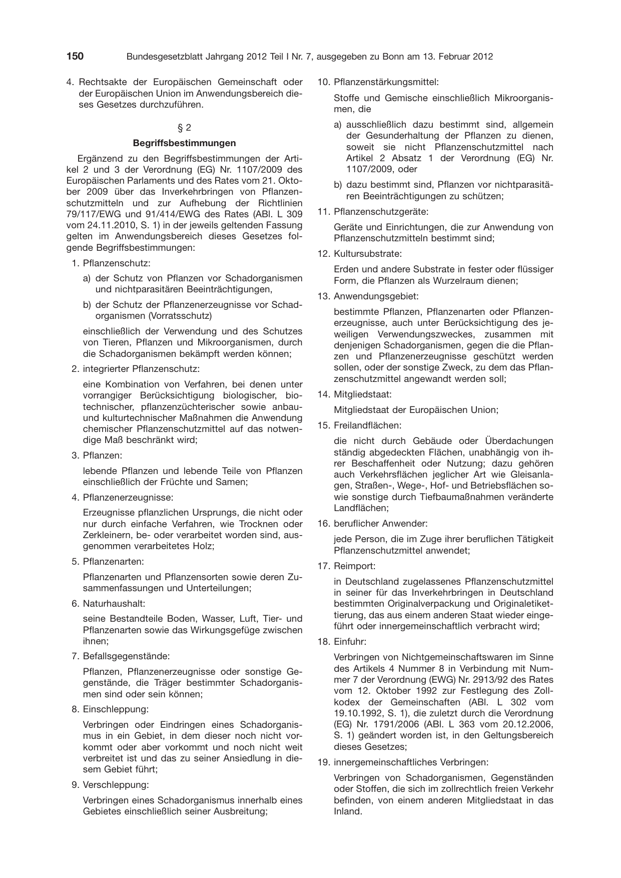 BGBl. 2012, Seite 150 — Originalseite als Abbildung