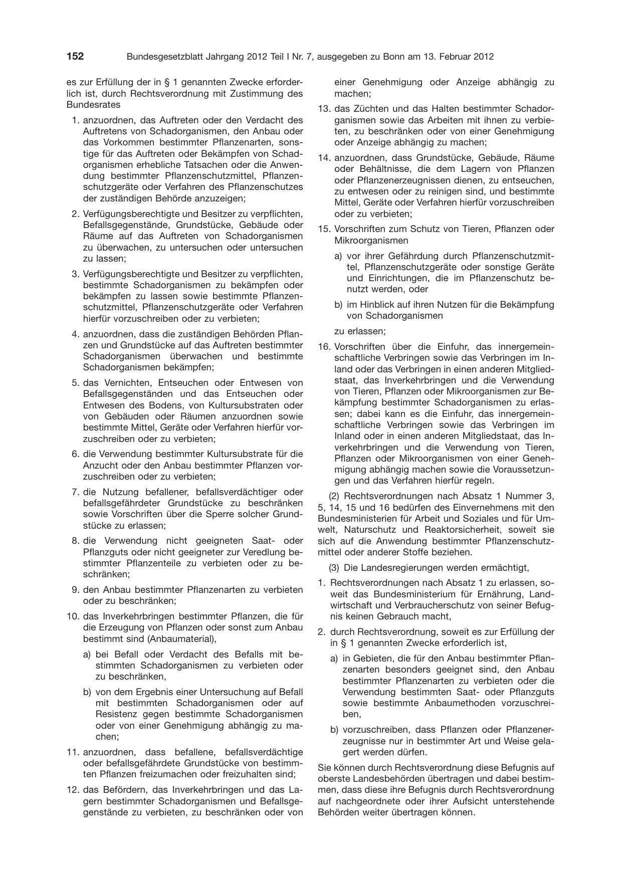 BGBl. 2012, Seite 152 — Originalseite als Abbildung