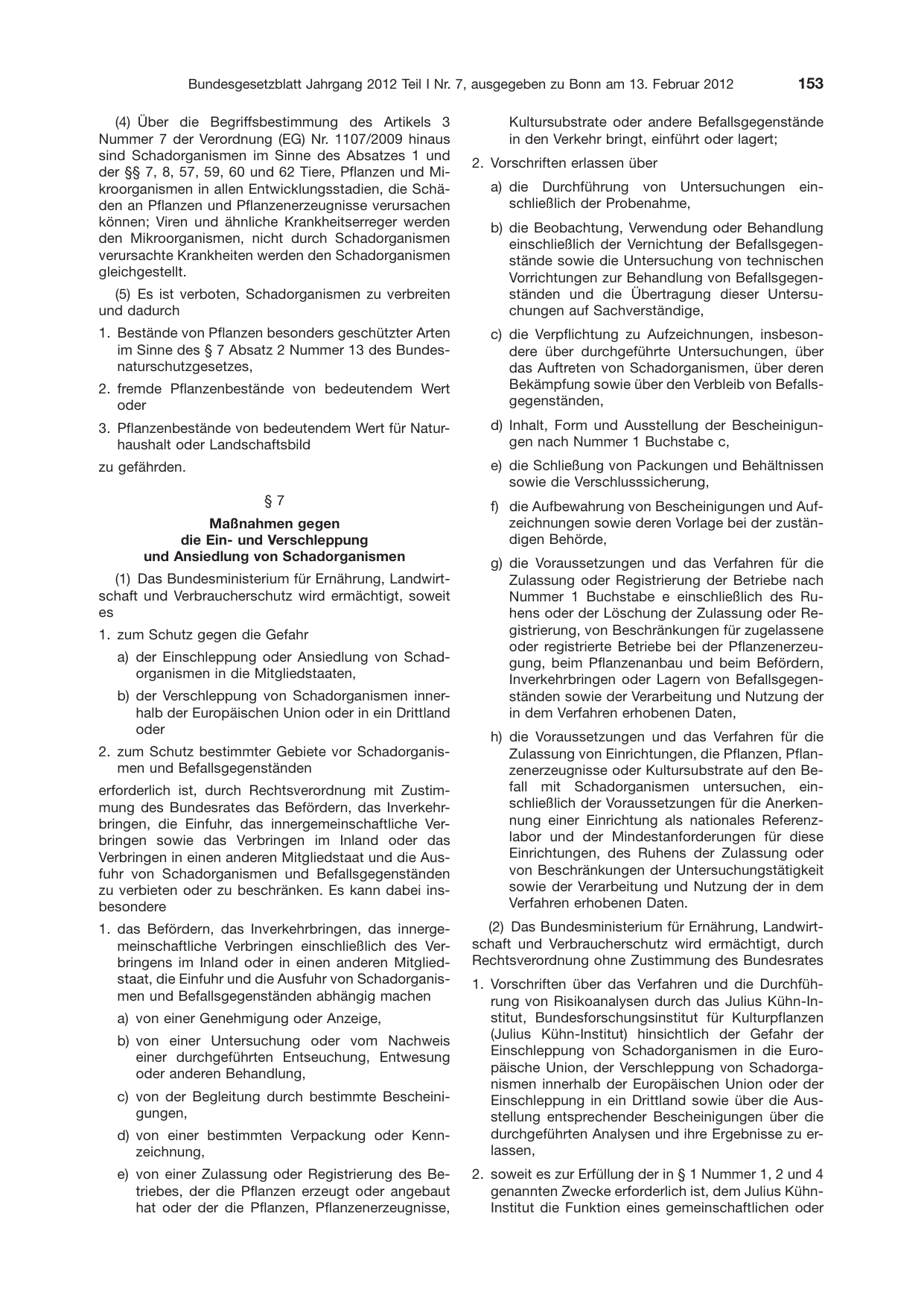 BGBl. 2012, Seite 153 — Originalseite als Abbildung