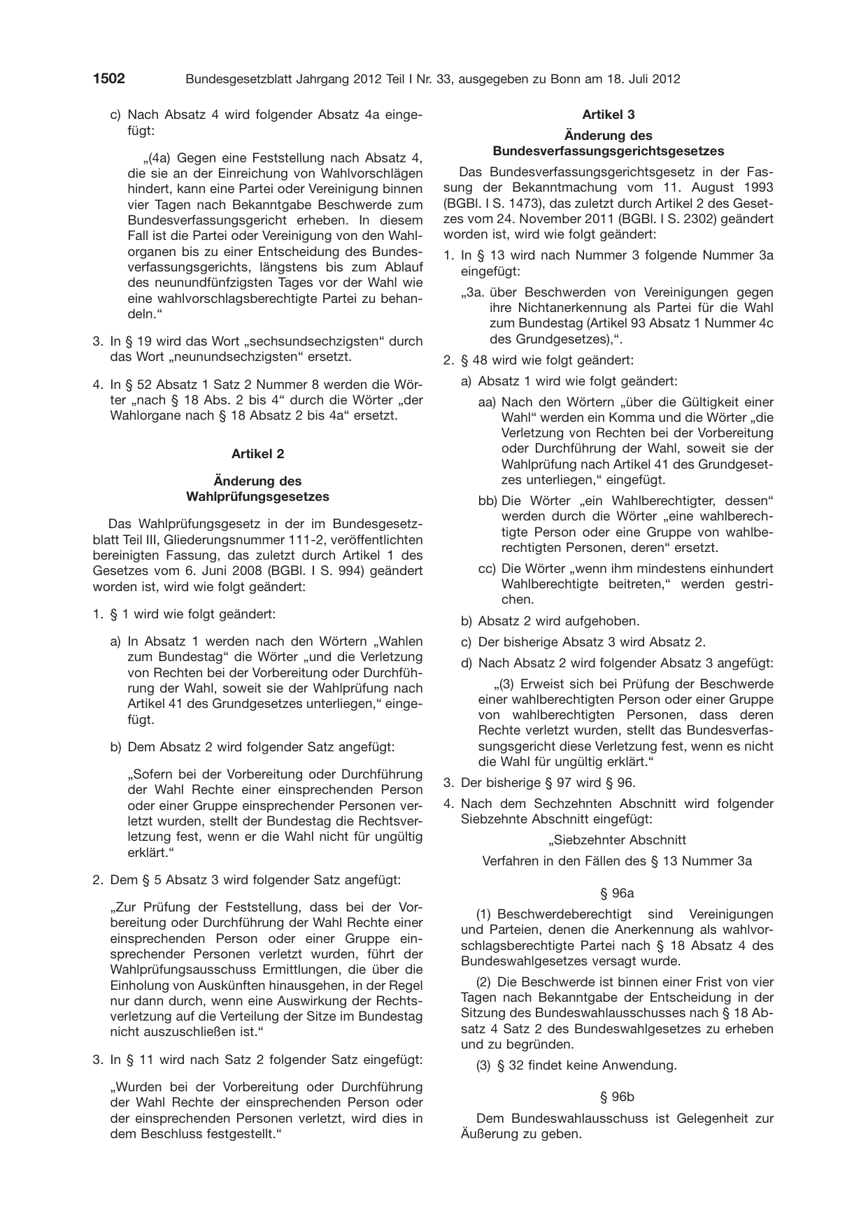 BGBl. 2012, Seite 1502 — Originalseite als Abbildung