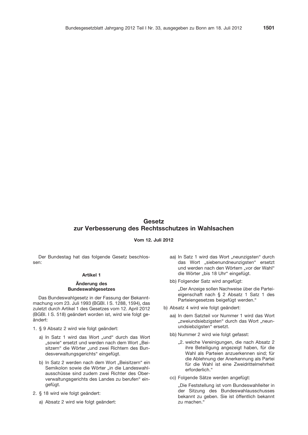 BGBl. 2012, Seite 1501 — Originalseite als Abbildung