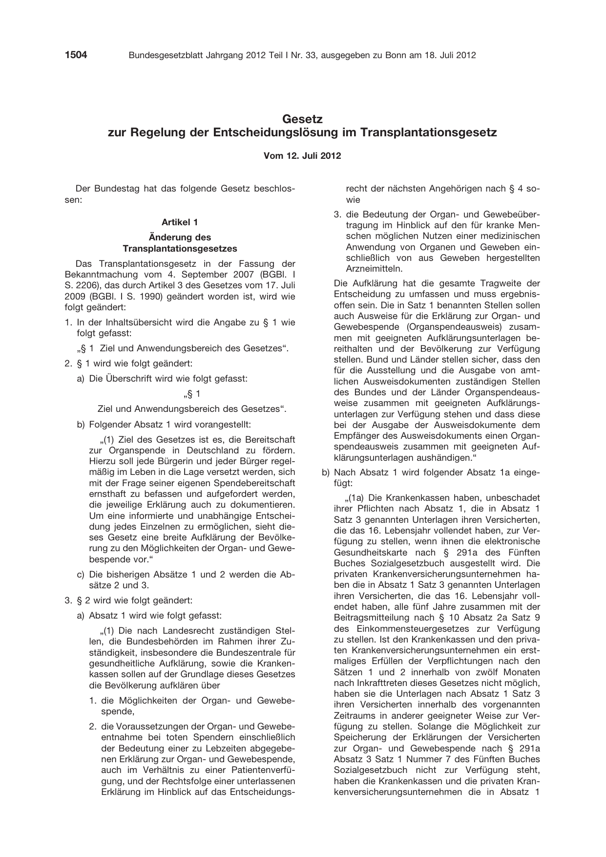 BGBl. 2012, Seite 1504 — Originalseite als Abbildung