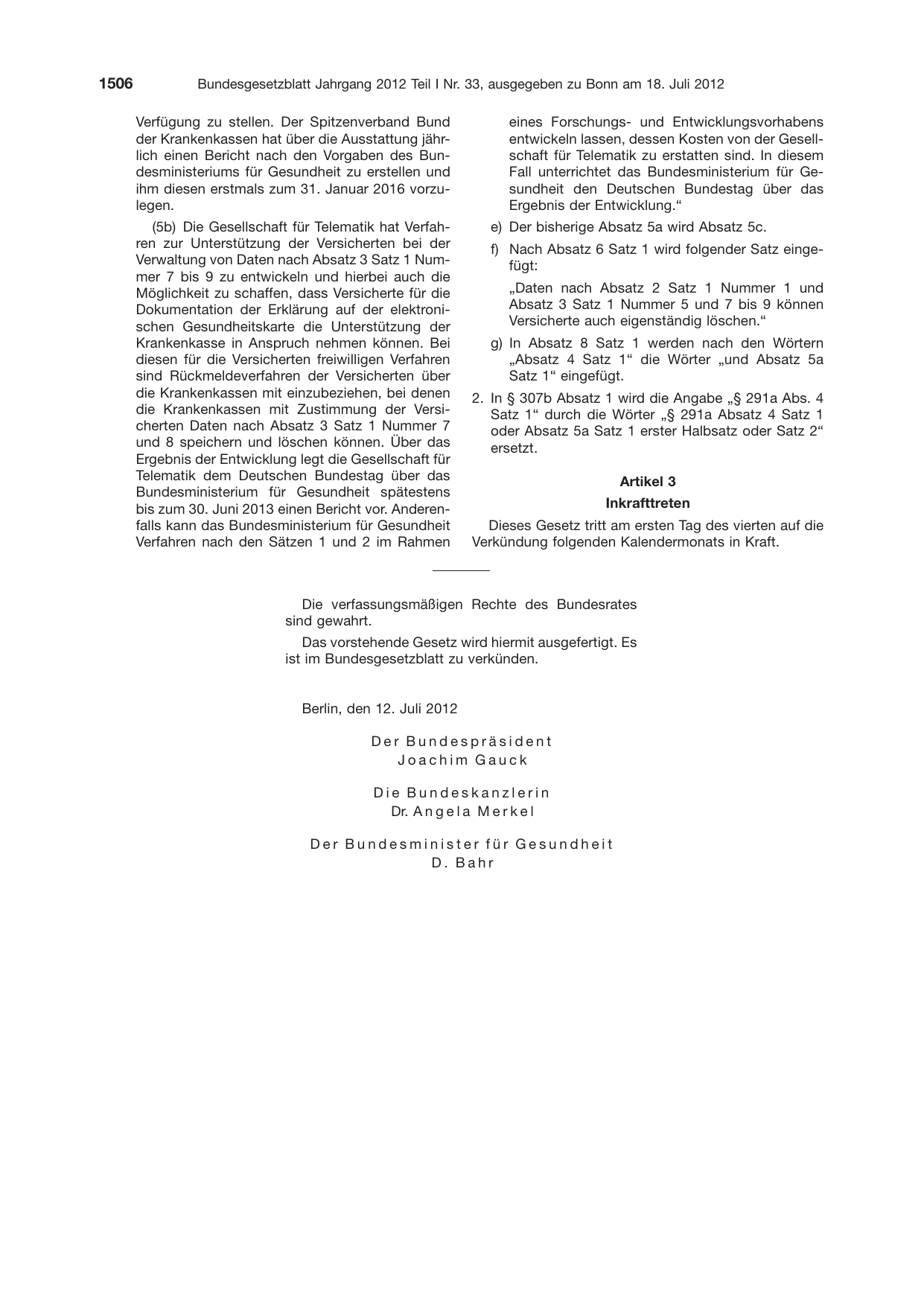 BGBl. 2012, Seite 1506 — Originalseite als Abbildung