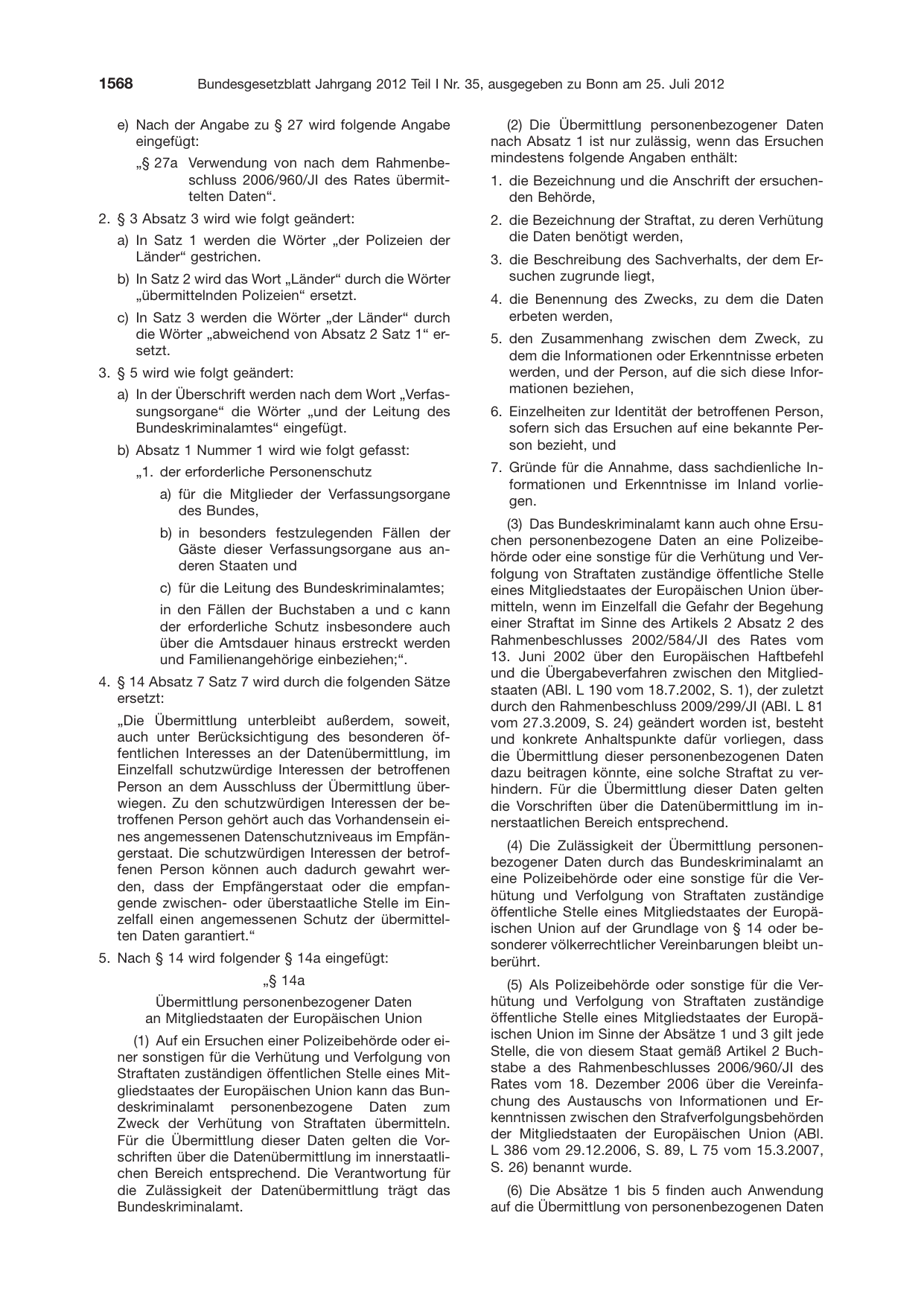 BGBl. 2012, Seite 1568 — Originalseite als Abbildung
