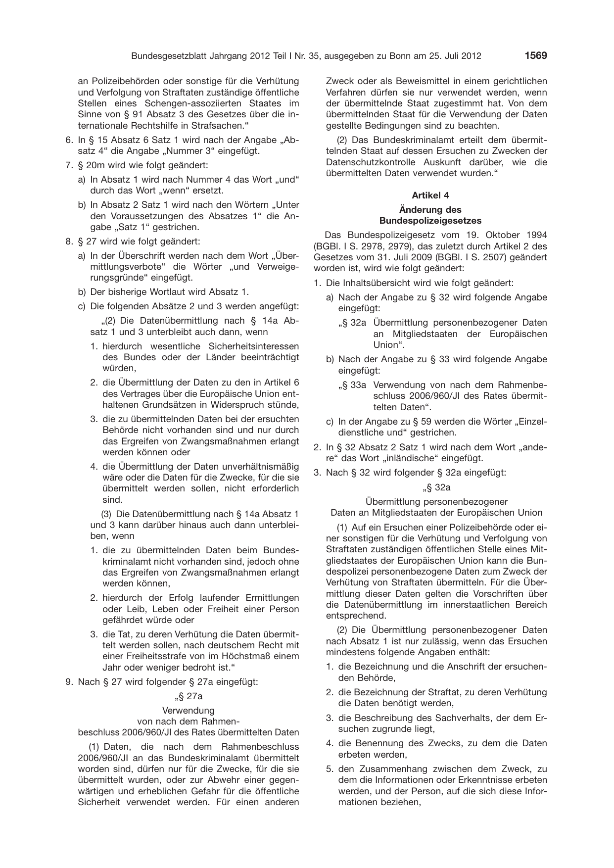BGBl. 2012, Seite 1569 — Originalseite als Abbildung