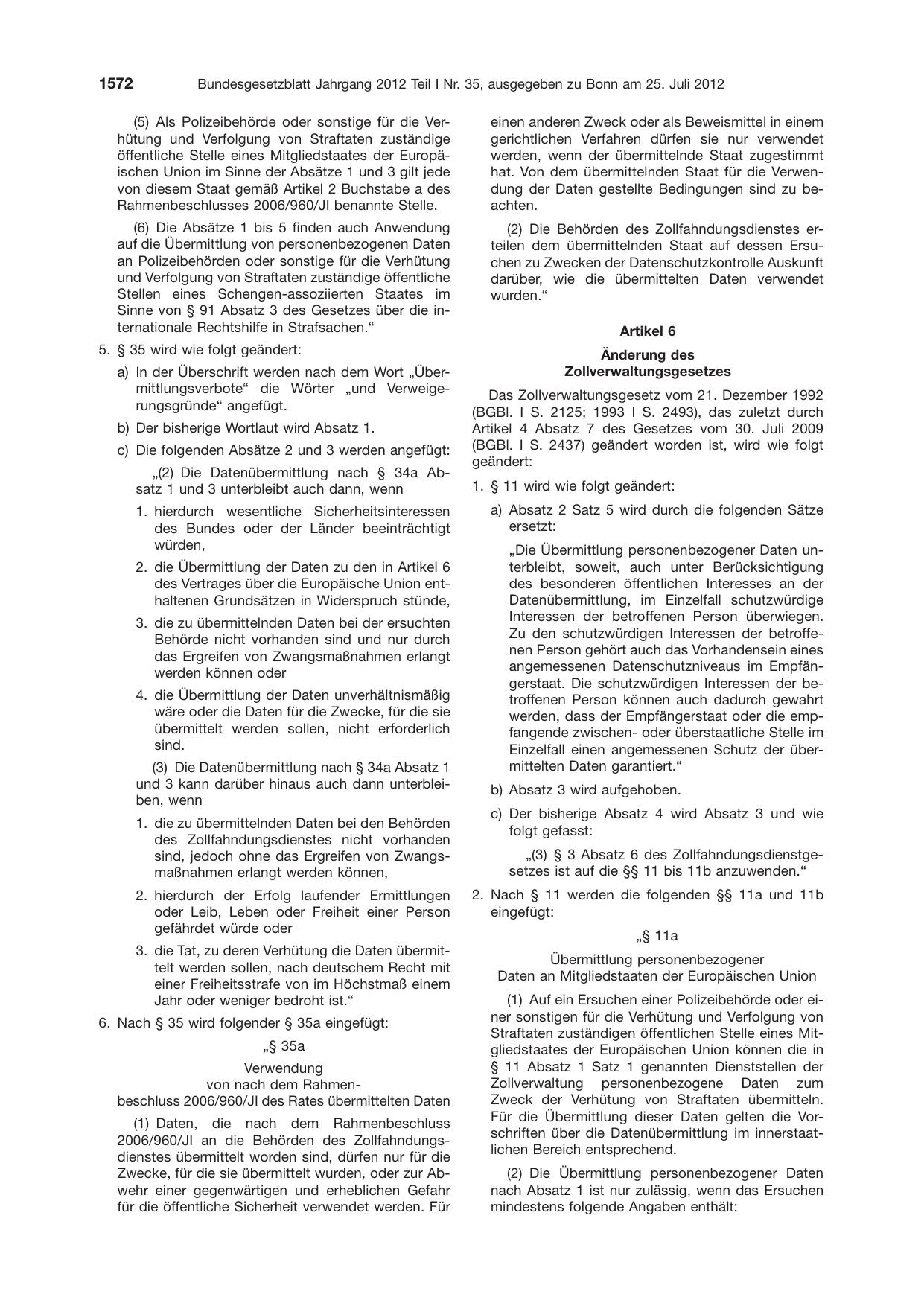 BGBl. 2012, Seite 1572 — Originalseite als Abbildung