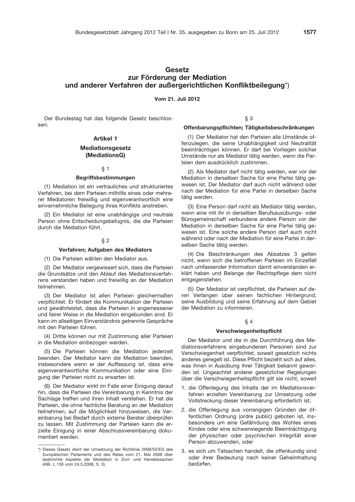 BGBl. 2012, Seite 1577 — Originalseite als Abbildung