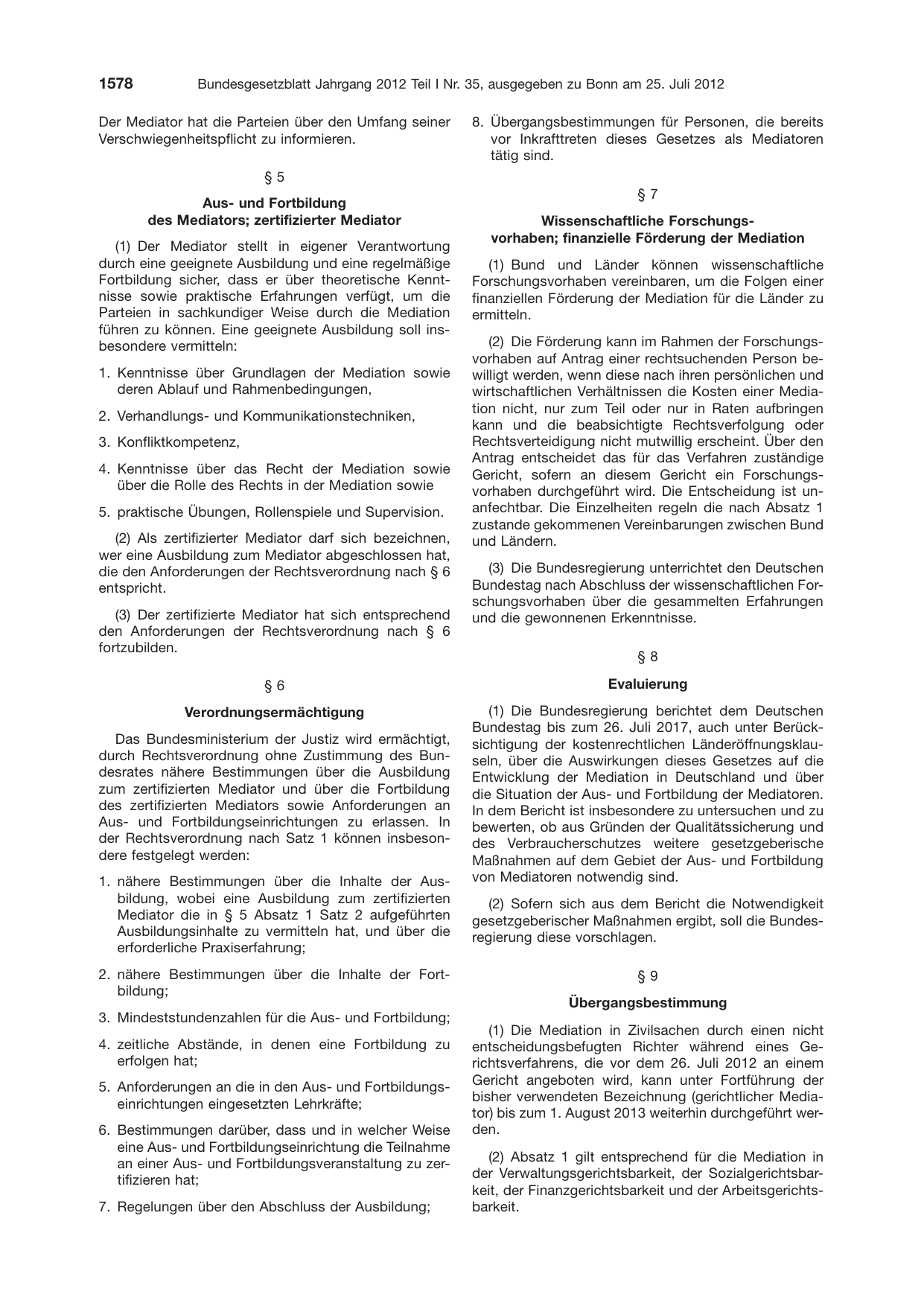 BGBl. 2012, Seite 1578 — Originalseite als Abbildung