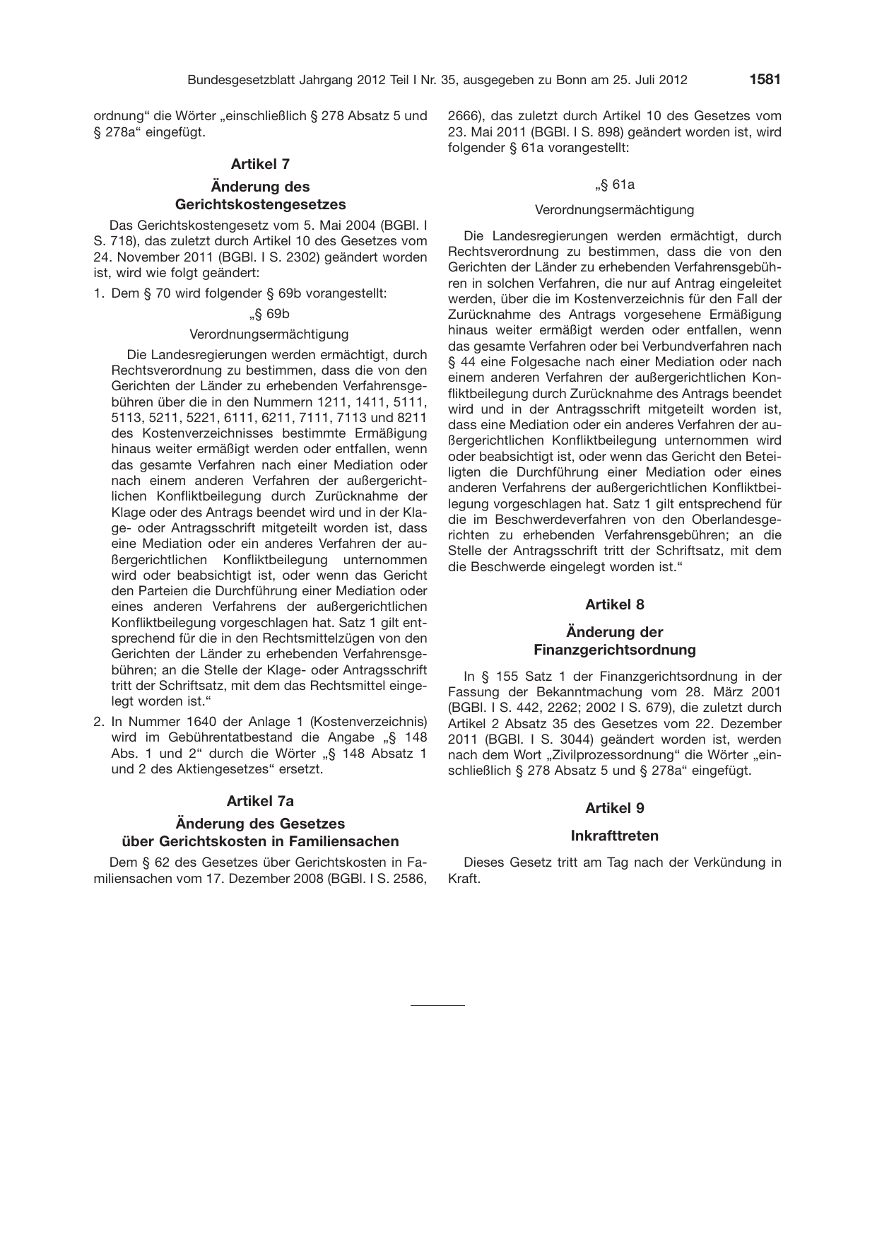 BGBl. 2012, Seite 1581 — Originalseite als Abbildung