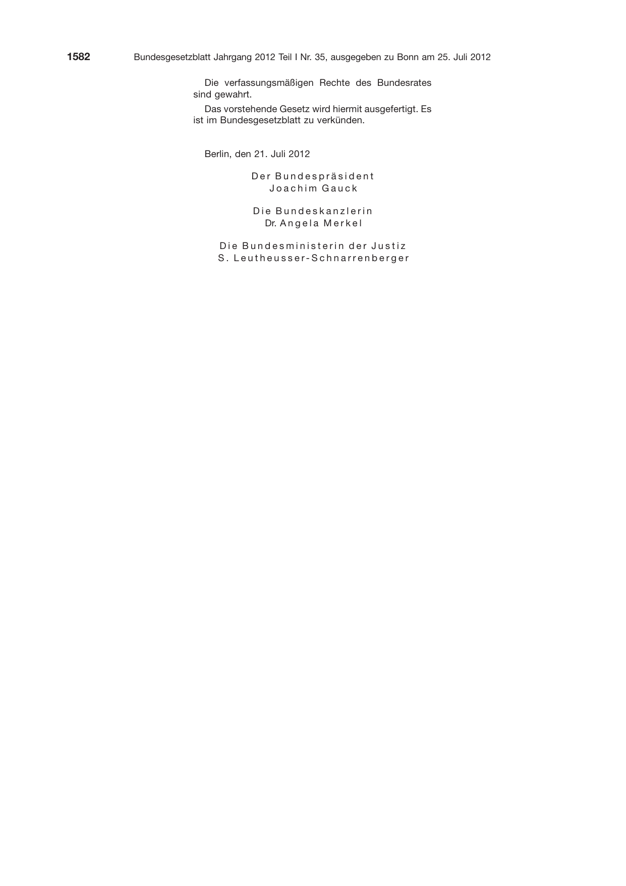 BGBl. 2012, Seite 1582 — Originalseite als Abbildung