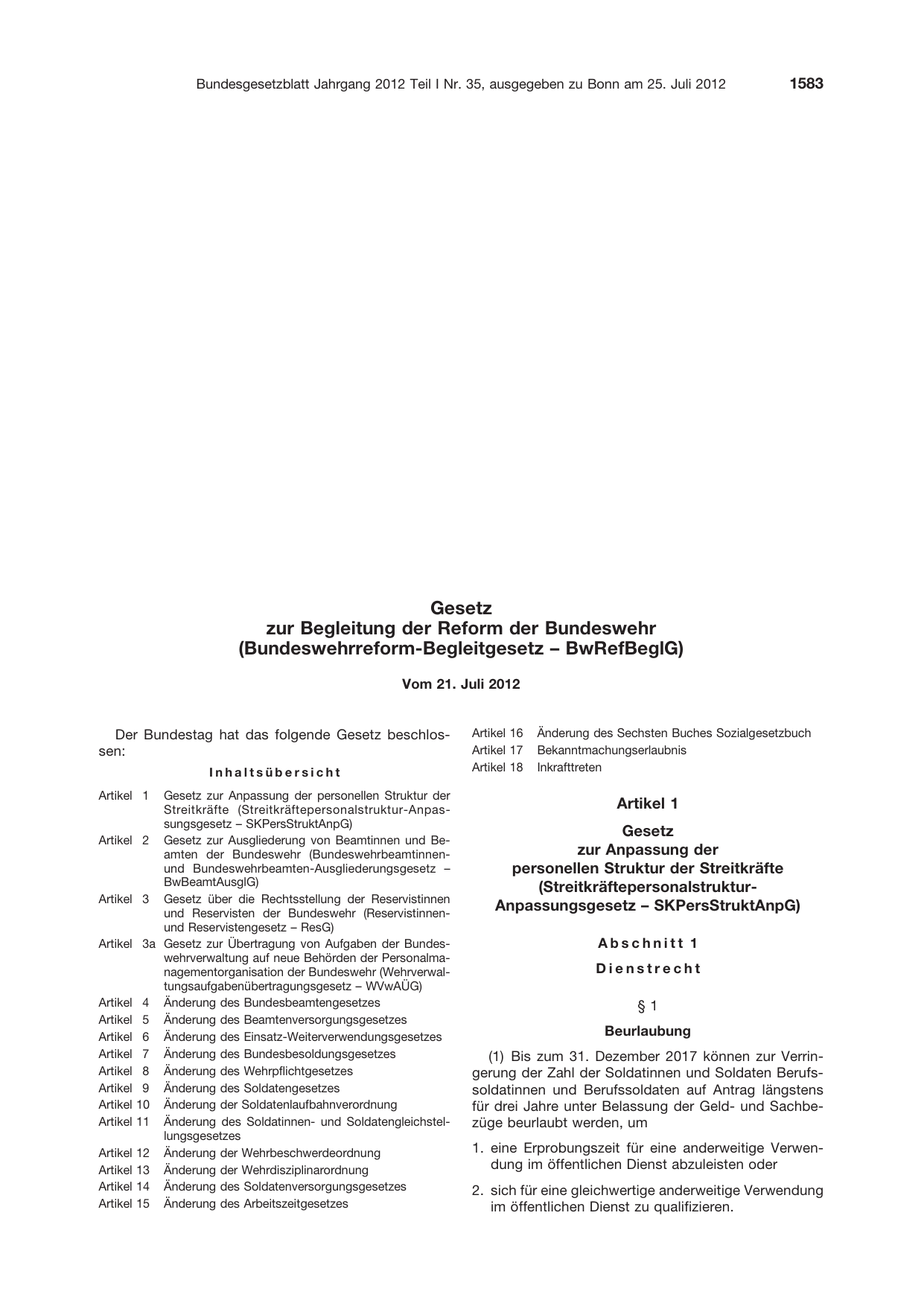 BGBl. 2012, Seite 1583 — Originalseite als Abbildung