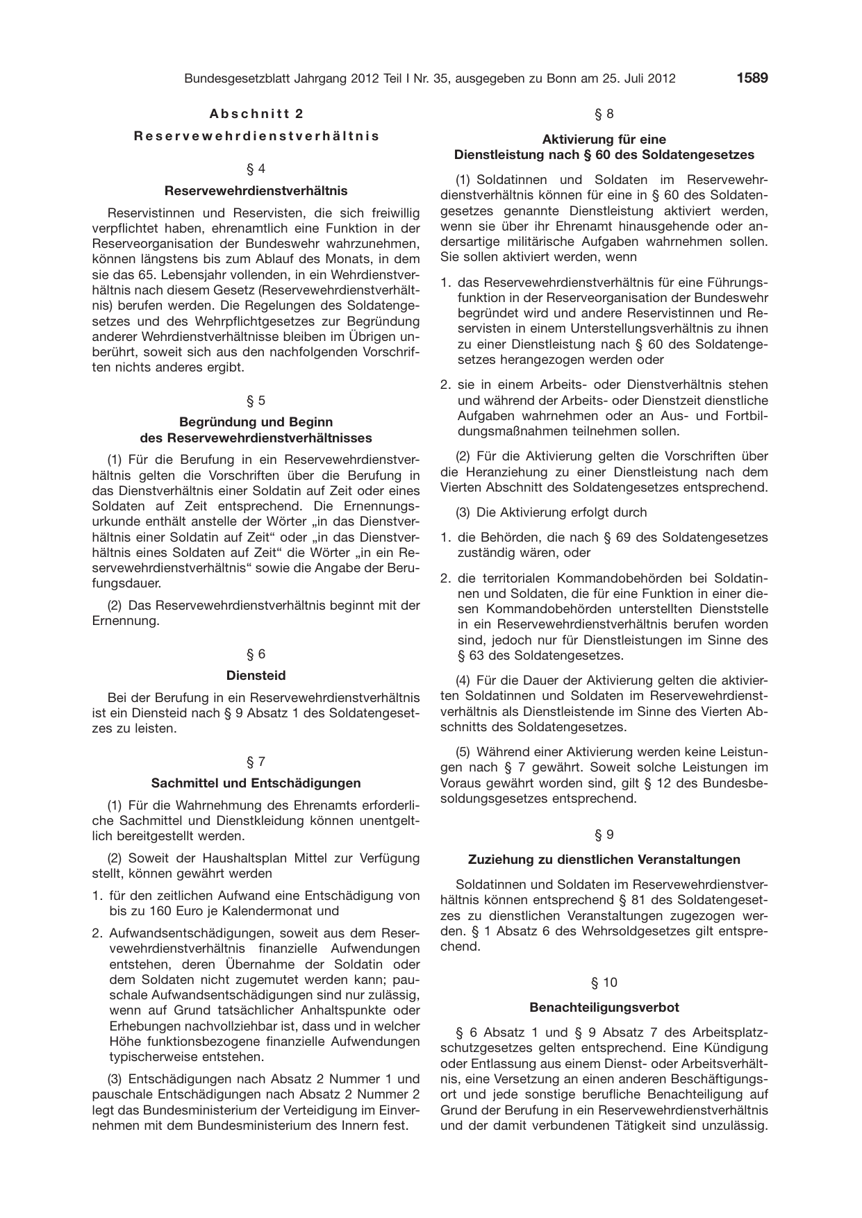 BGBl. 2012, Seite 1589 — Originalseite als Abbildung