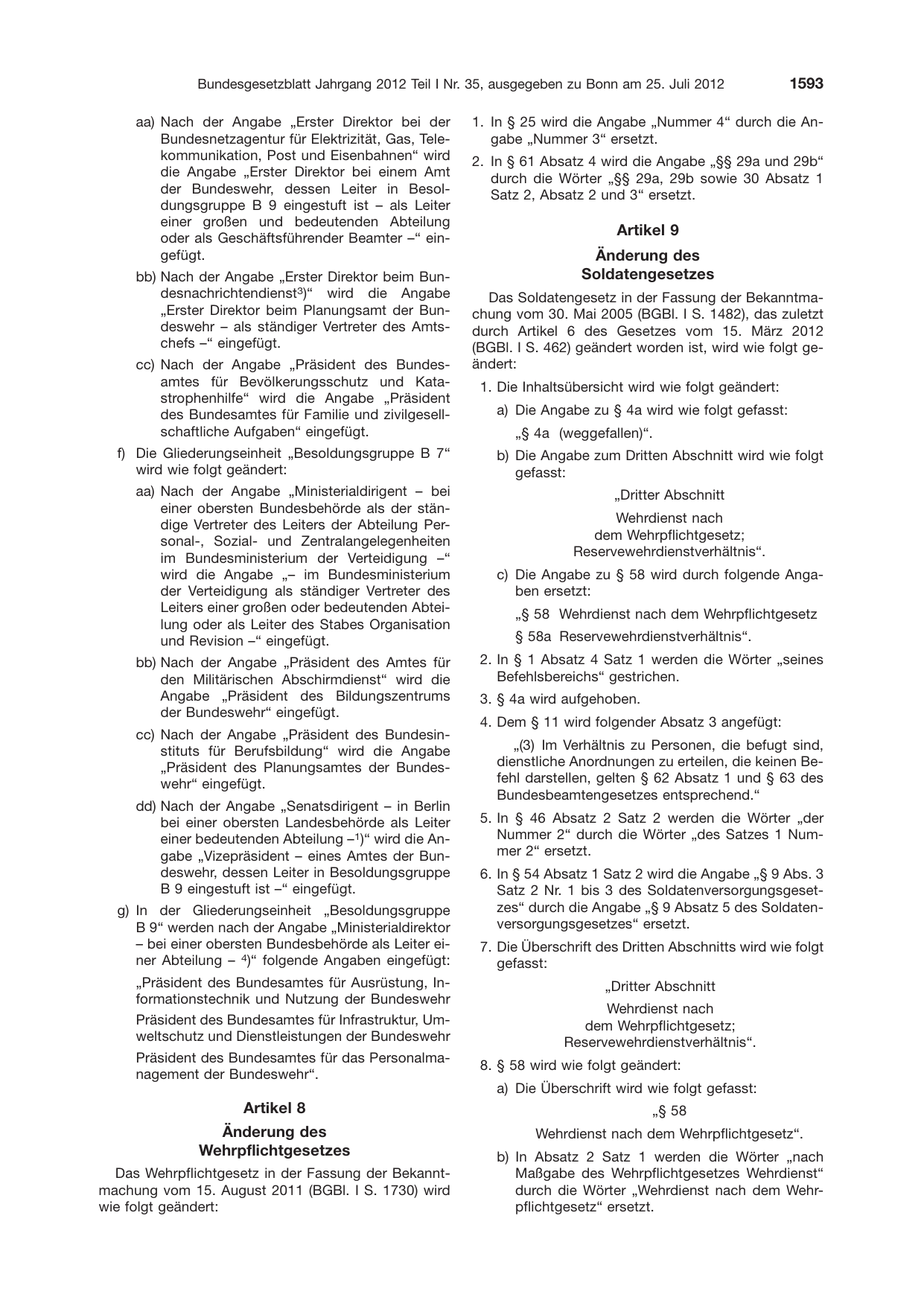 BGBl. 2012, Seite 1593 — Originalseite als Abbildung