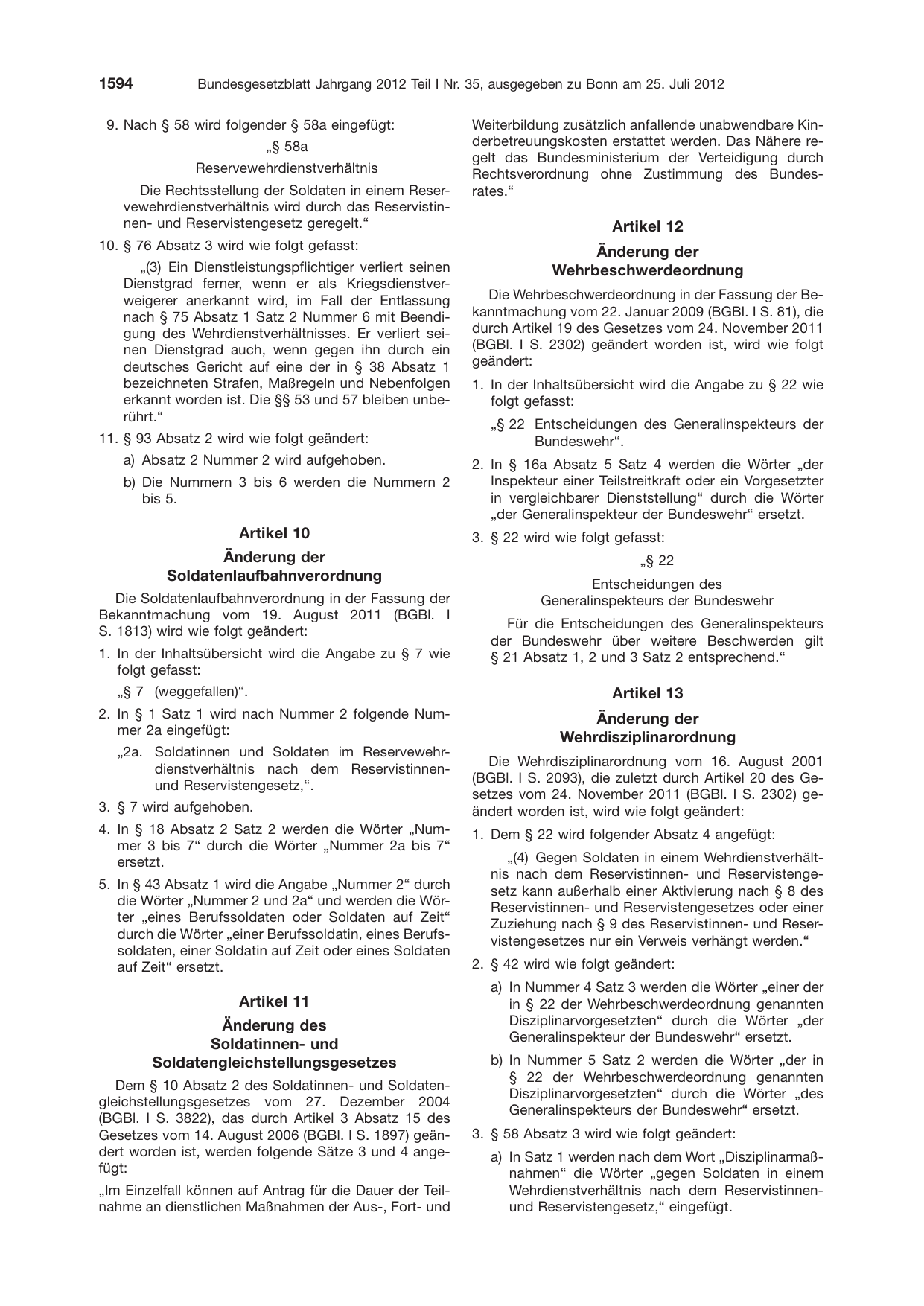 BGBl. 2012, Seite 1594 — Originalseite als Abbildung