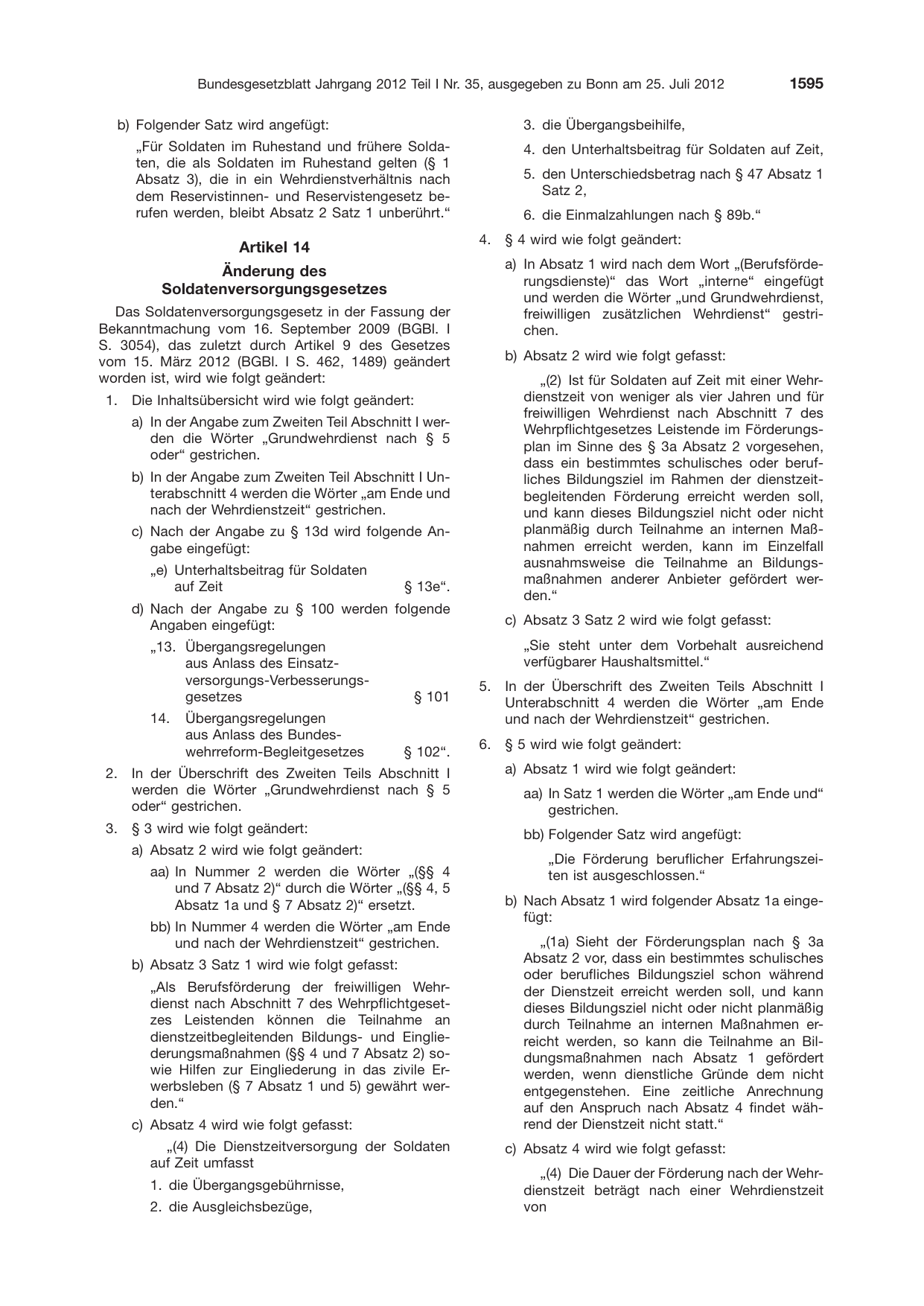 BGBl. 2012, Seite 1595 — Originalseite als Abbildung