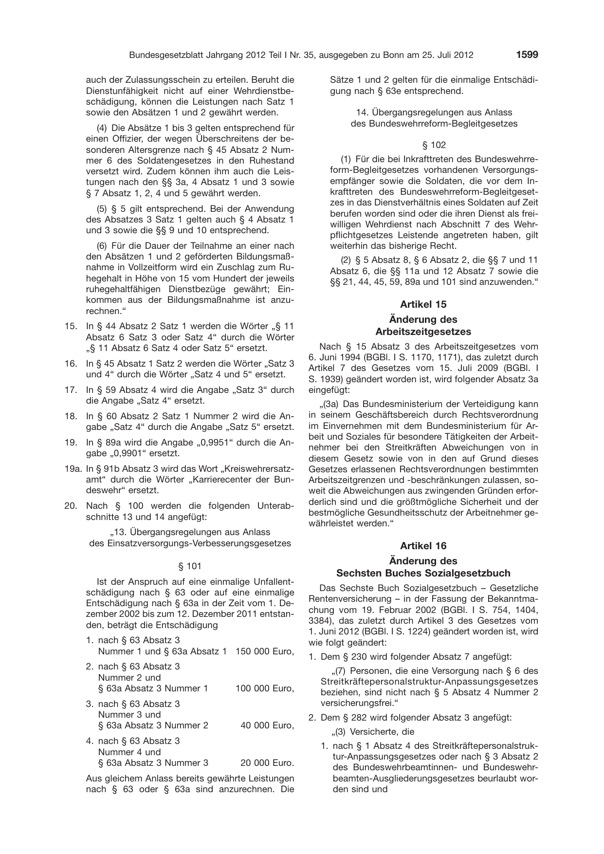 BGBl. 2012, Seite 1599 — Originalseite als Abbildung