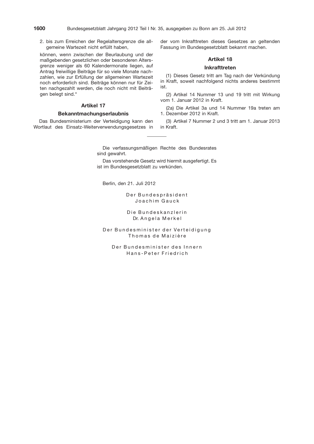 BGBl. 2012, Seite 1600 — Originalseite als Abbildung