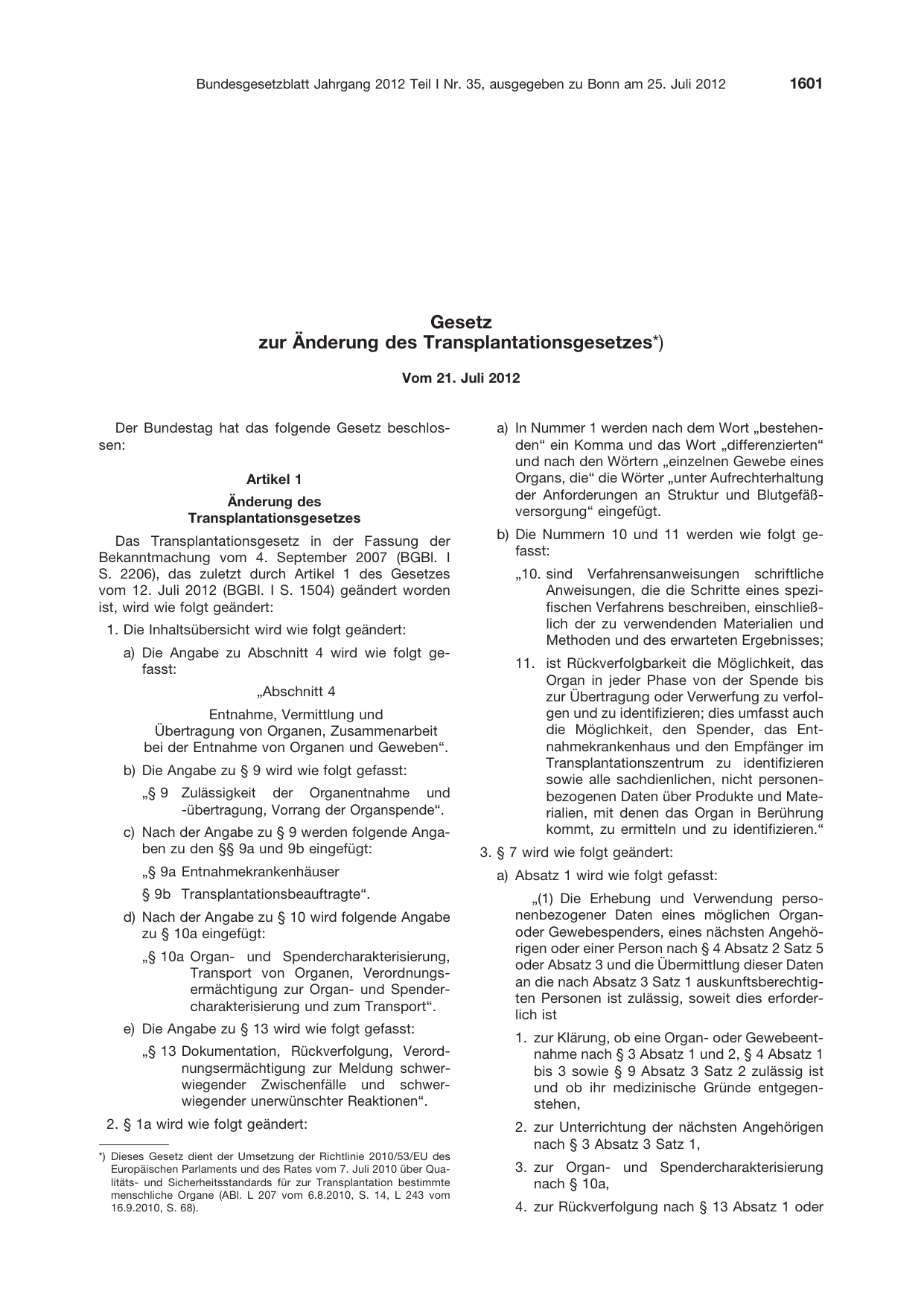 BGBl. 2012, Seite 1601 — Originalseite als Abbildung