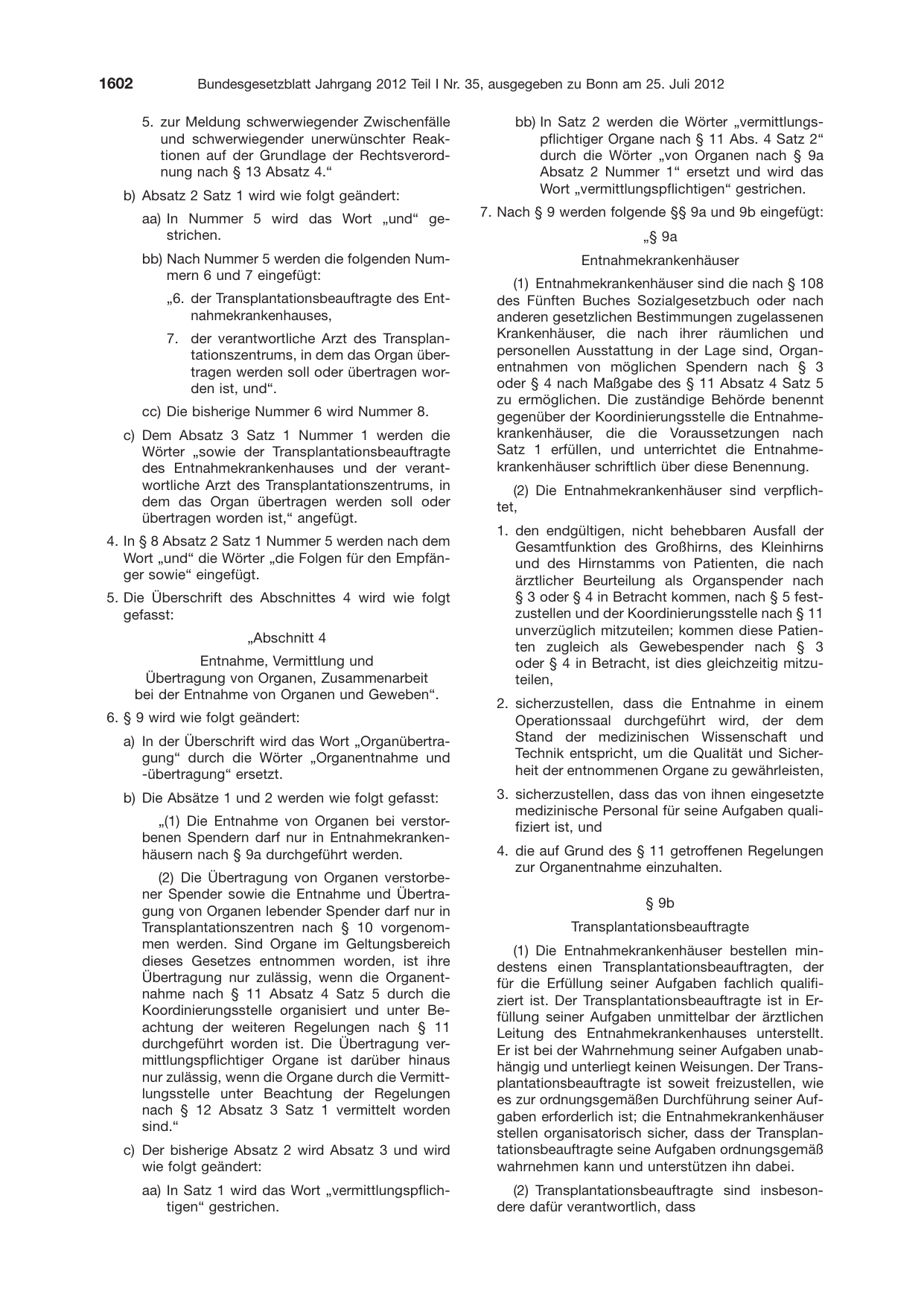 BGBl. 2012, Seite 1602 — Originalseite als Abbildung