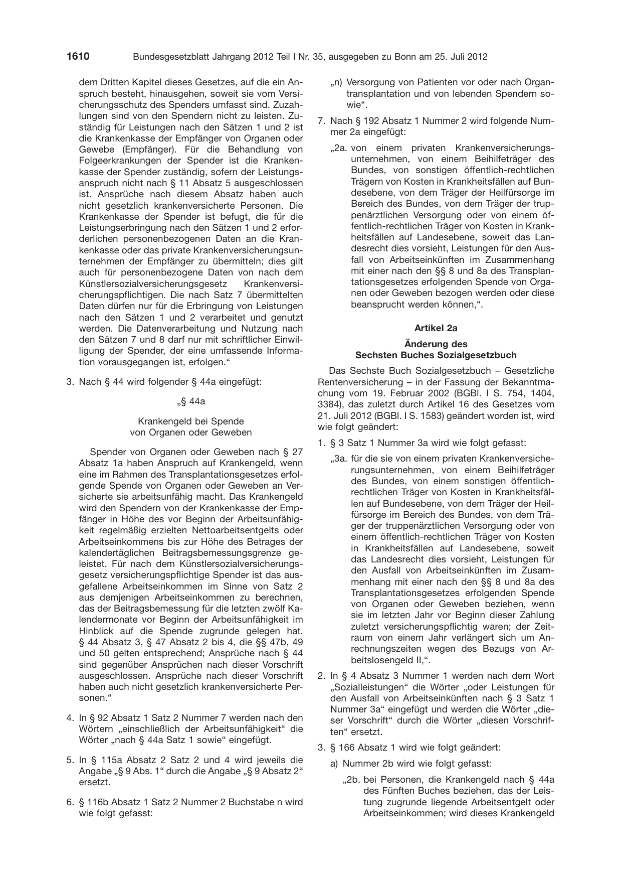BGBl. 2012, Seite 1610 — Originalseite als Abbildung