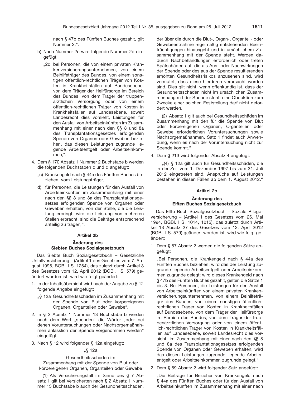 BGBl. 2012, Seite 1611 — Originalseite als Abbildung