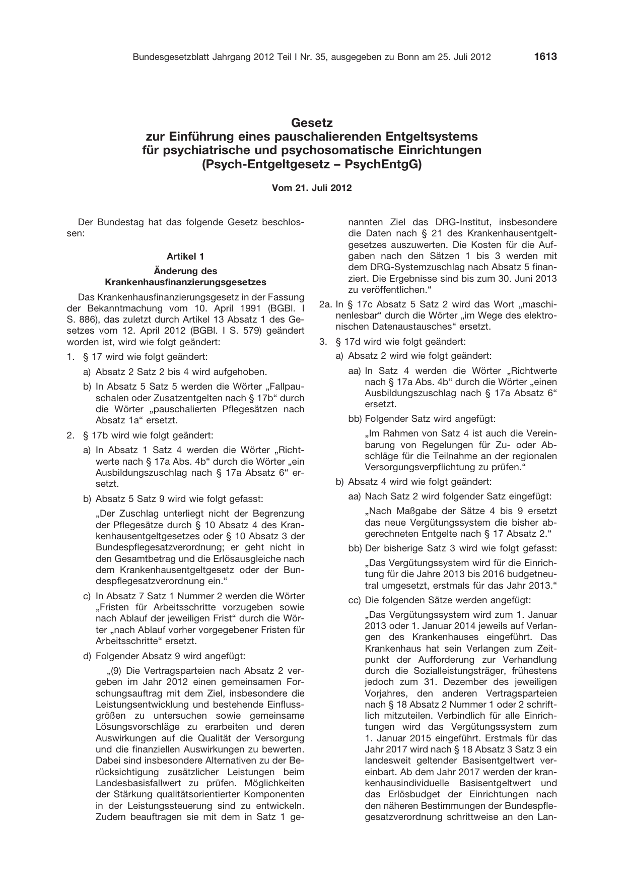 BGBl. 2012, Seite 1613 — Originalseite als Abbildung