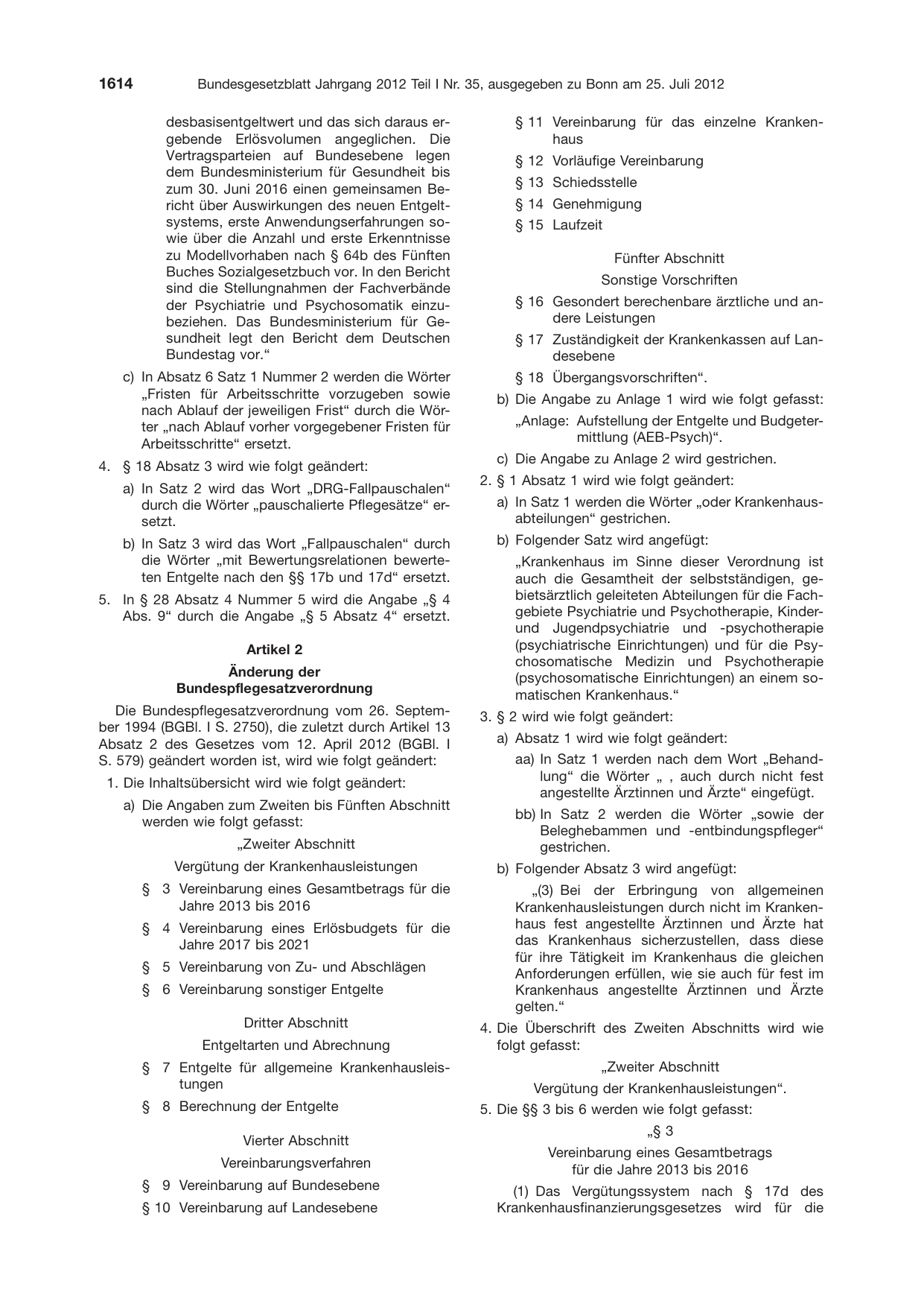 BGBl. 2012, Seite 1614 — Originalseite als Abbildung