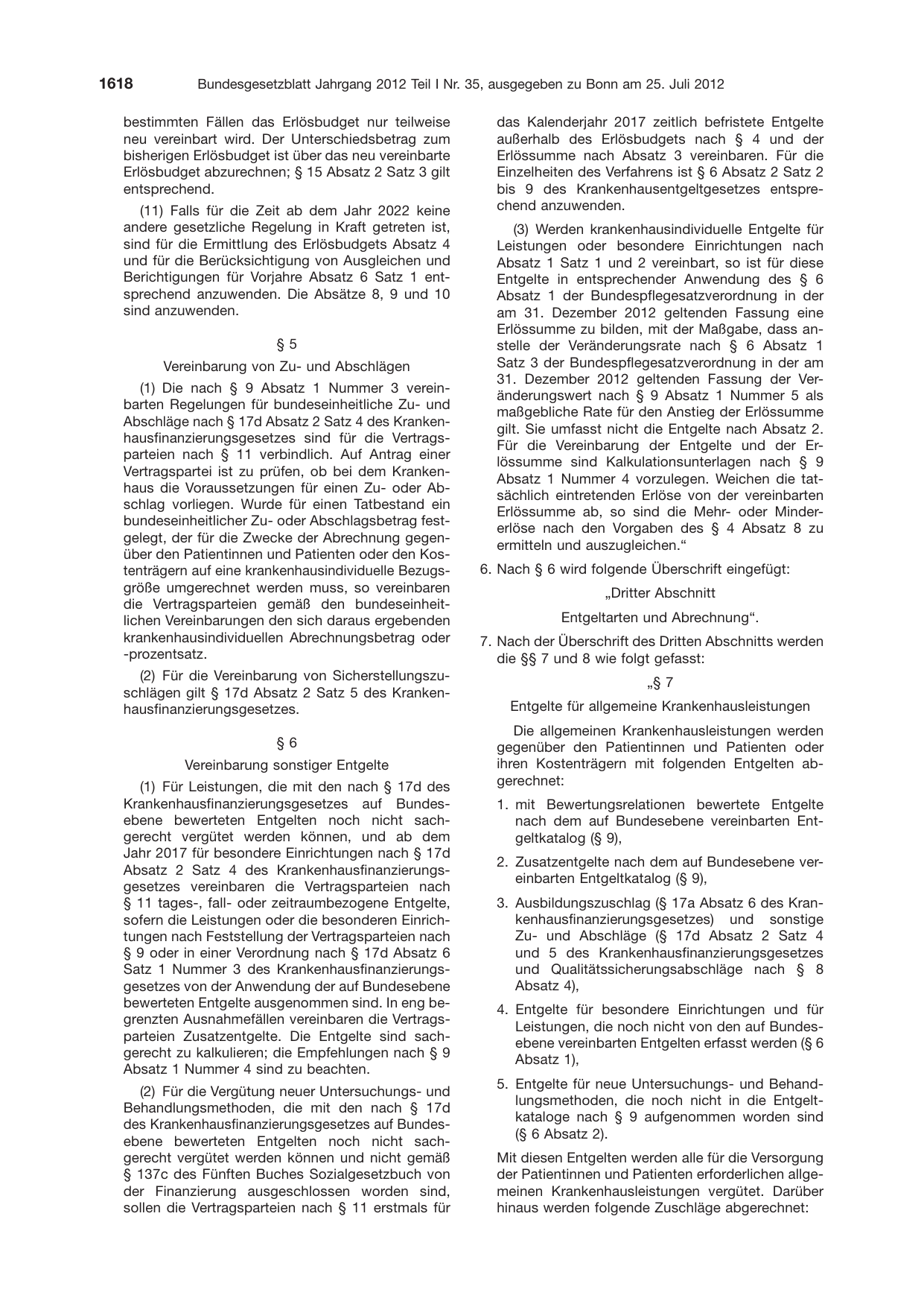 BGBl. 2012, Seite 1618 — Originalseite als Abbildung