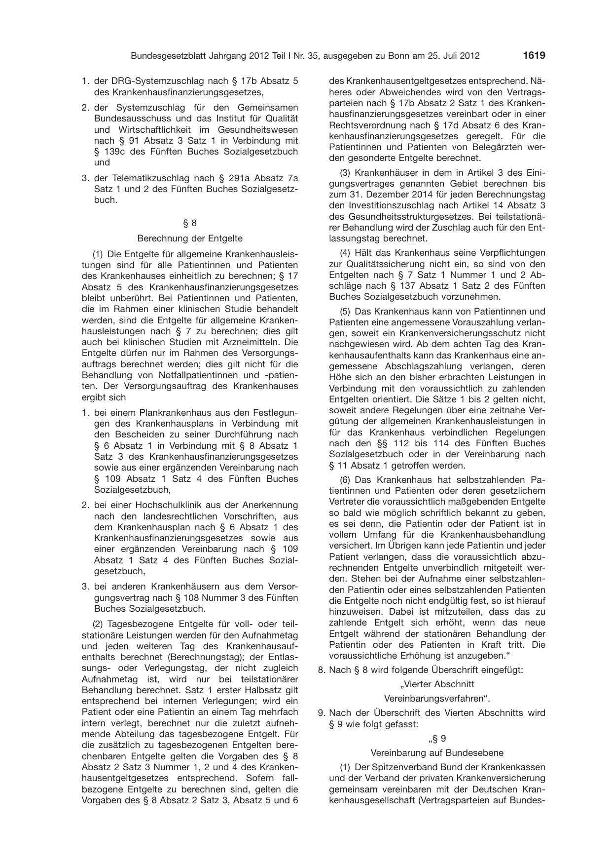 BGBl. 2012, Seite 1619 — Originalseite als Abbildung