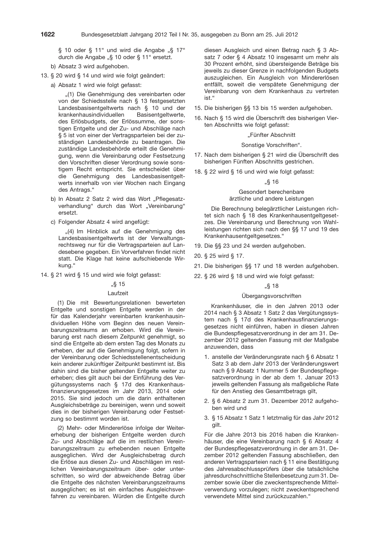 BGBl. 2012, Seite 1622 — Originalseite als Abbildung