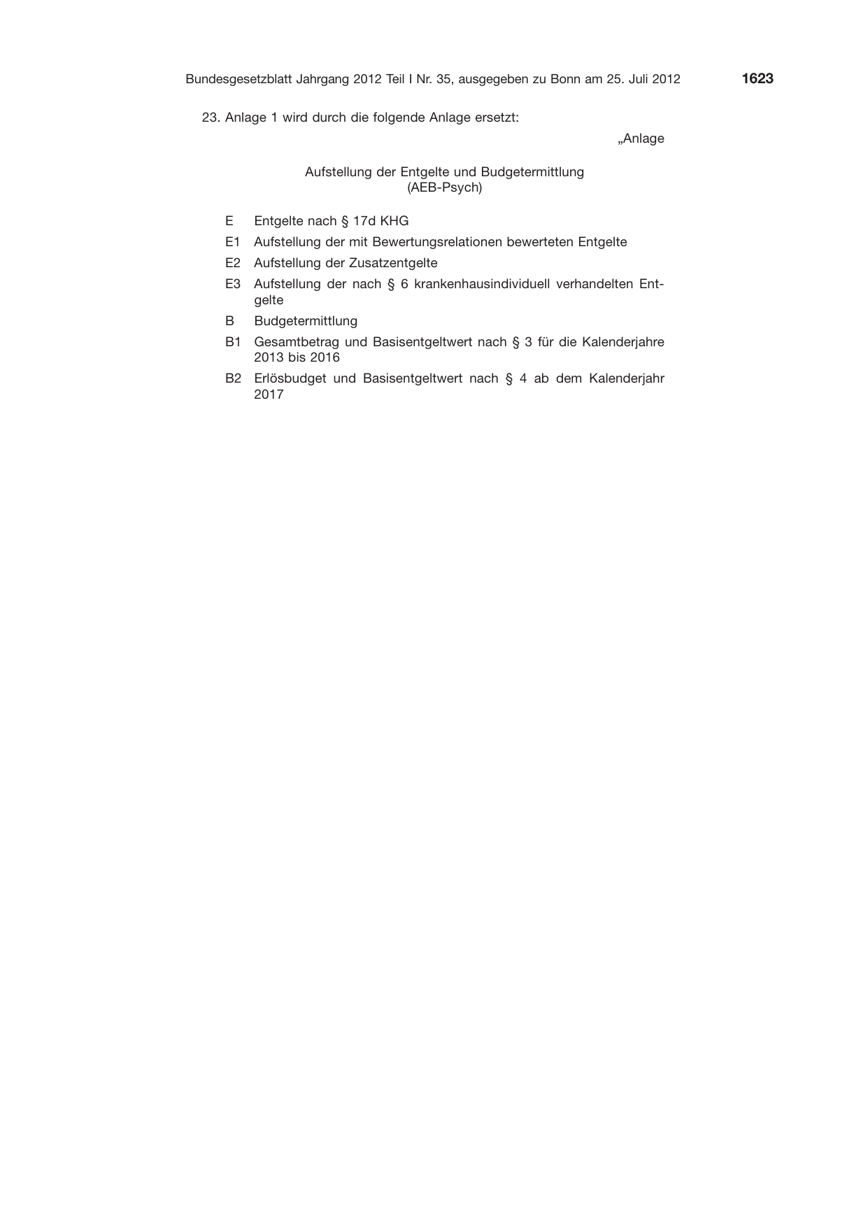 BGBl. 2012, Seite 1623 — Originalseite als Abbildung